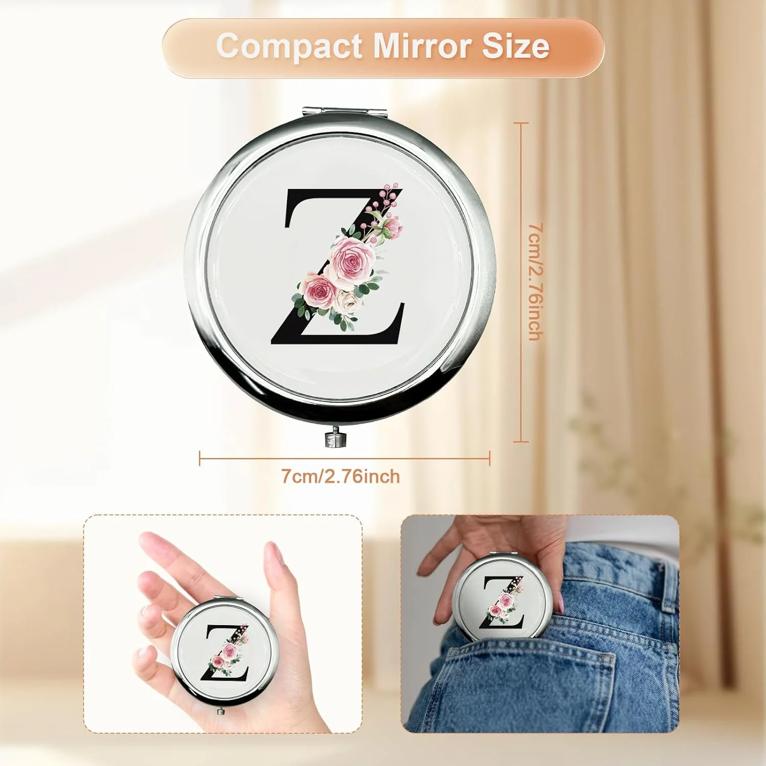 آینه آرایشی شخصی سازی شده JEKUGOT، آینه کوچک، آینه جیبی، هدیه عروس، هدیه نامزدی، آینه هدیه شخصی سازی شده، هدایای A-Z برای زنان، هدیه تولد (Z)