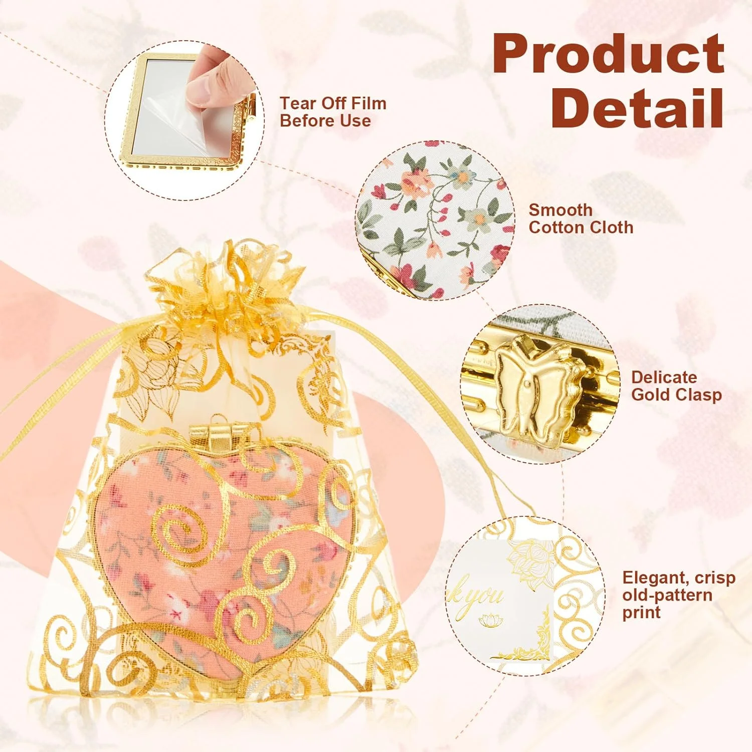 ست آینه آرایشی جیبی تاشو Jetec با طرح گل، 32 عددی، هدیه مناسب برای خانم ها، هدیه بازگشت هندی برای مراسمات مذهبی، آینه های آرایشی تاشو با کیف هدیه و کارت تشکر برای عروسی، دیوالی و جشن خانه نو