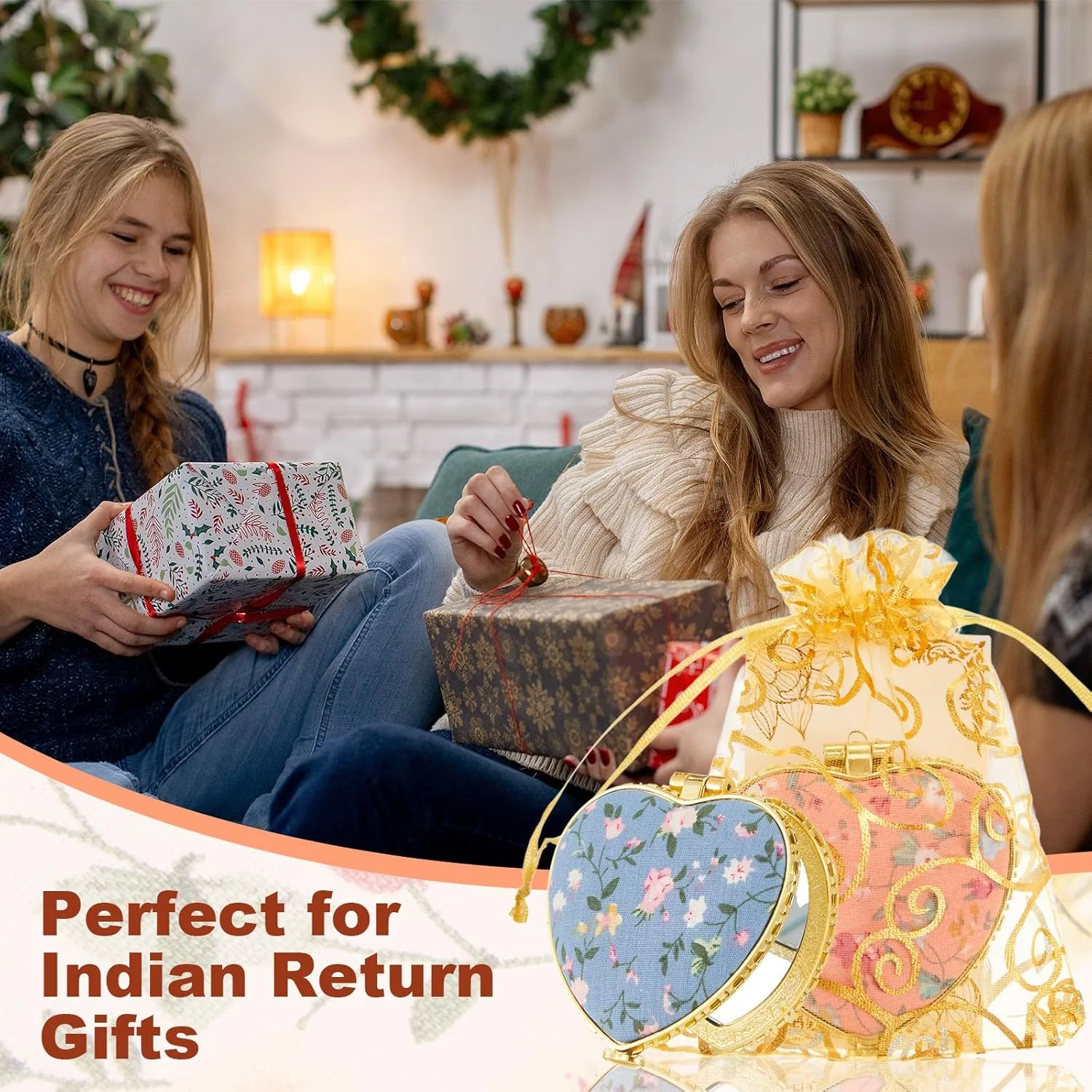 ست آینه آرایشی جیبی تاشو Jetec با طرح گل، 32 عددی، هدیه مناسب برای خانم ها، هدیه بازگشت هندی برای مراسمات مذهبی، آینه های آرایشی تاشو با کیف هدیه و کارت تشکر برای عروسی، دیوالی و جشن خانه نو