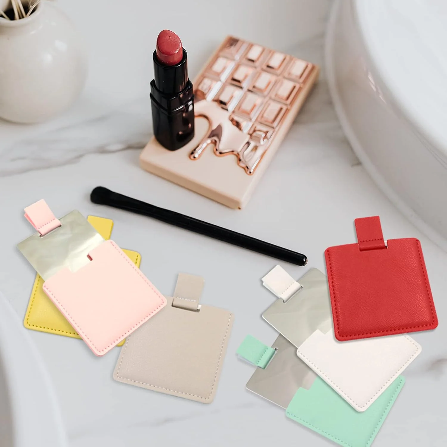 آینه جیبی استیل ضد زنگ Huakaile، نشکن، مناسب کیف دستی، آینه مسافرتی با روکش چرمی PU، آینه اصلاح دستی برای زنان و مردان، آرایش، هدیه (صورتی و قرمز) - 2 عدد آینه جیبی استیل ضد زنگ Huakaile، نشکن، مناسب کیف دستی، آینه مسافرتی با روکش چرمی PU، آینه اصلاح دستی برای زنان و مردان، آرایش، هدیه (صورتی و قرمز) - 2 عدد