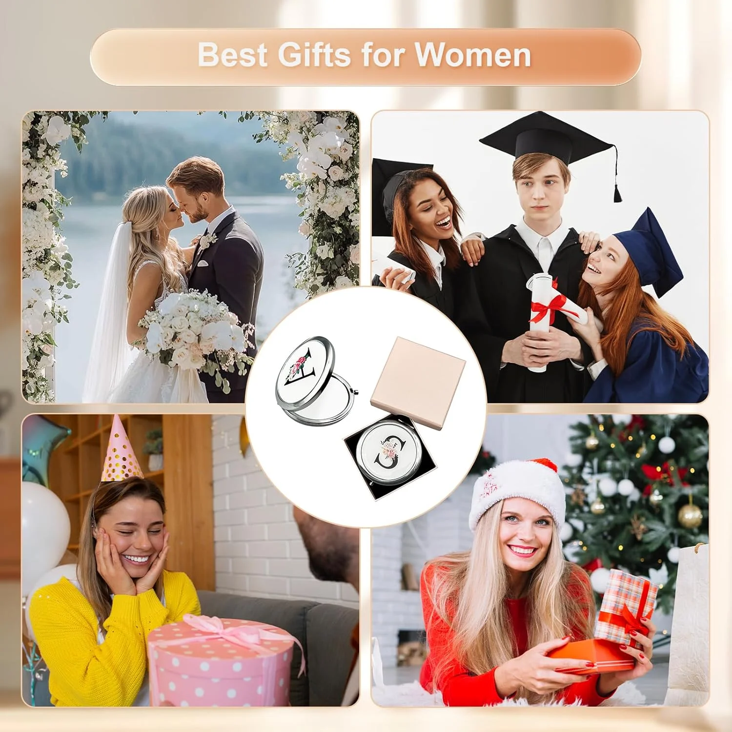 آینه آرایشی شخصی سازی شده JEKUGOT، آینه کوچک، آینه جیبی، هدیه عروس، هدیه نامزدی، آینه هدیه شخصی سازی شده، هدایای A-Z برای زنان، هدیه تولد (Z)