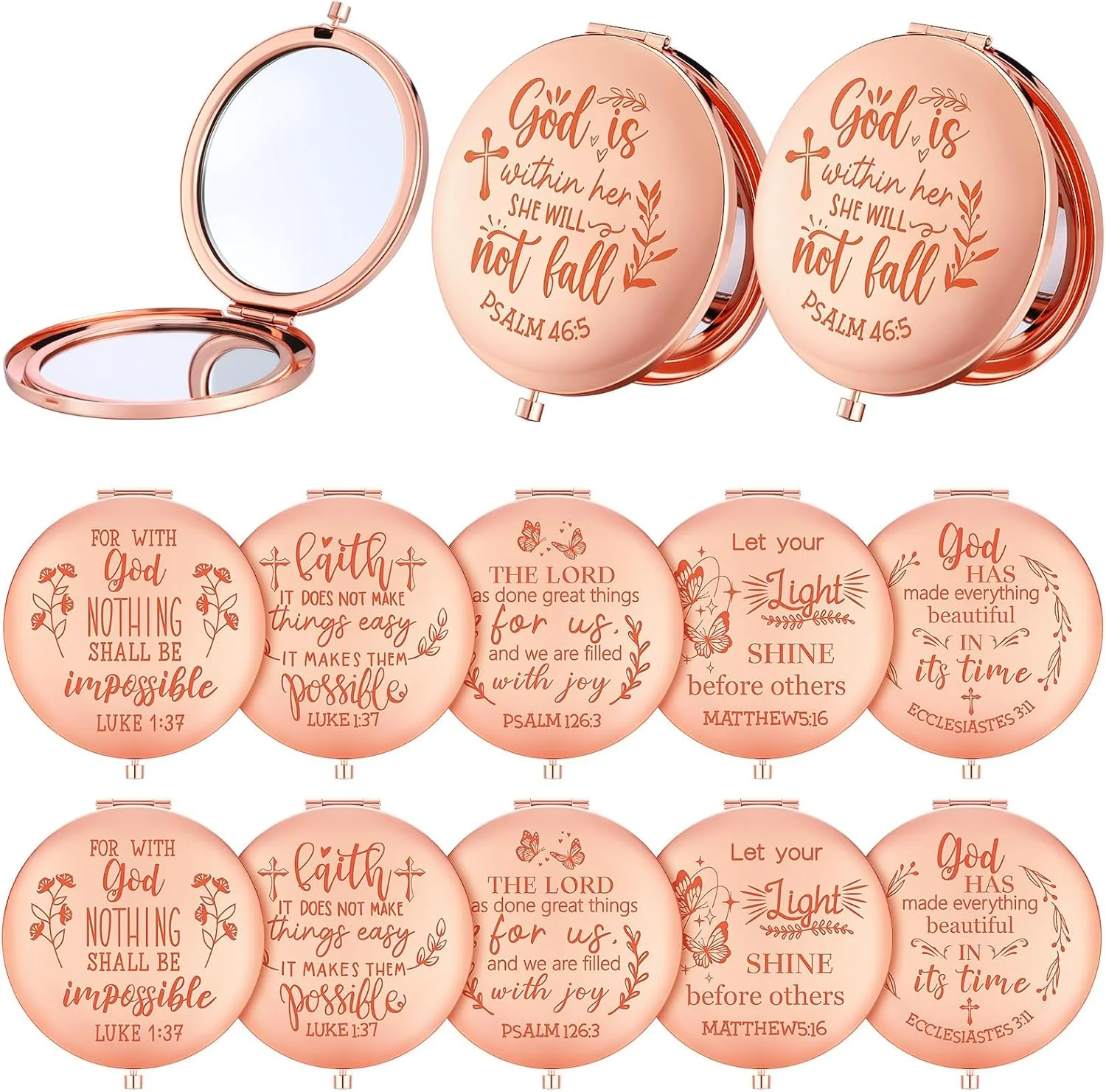 آینه های جیبی هوونا با طرح آیات انجیل، هدیه ای مسیحی برای بانوان - بسته 12 عددی - هدیه ای مذهبی و الهام بخش برای همکاران، معلمان، کارمندان، مسافرت، کلیسا و مهمانی