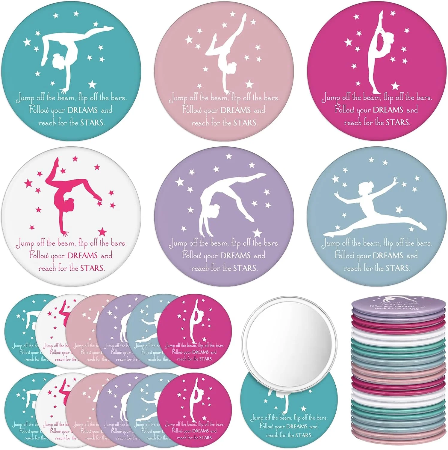 آینه جیبی کوچک CroBlissful، بسته 18 عددی، هدیه ای مناسب برای خانم ها، قطر 7 سانتی متر، آینه کیف دستی، هدیه ای الهام بخش برای دوستداران ورزش، لوازم جانبی تیمی