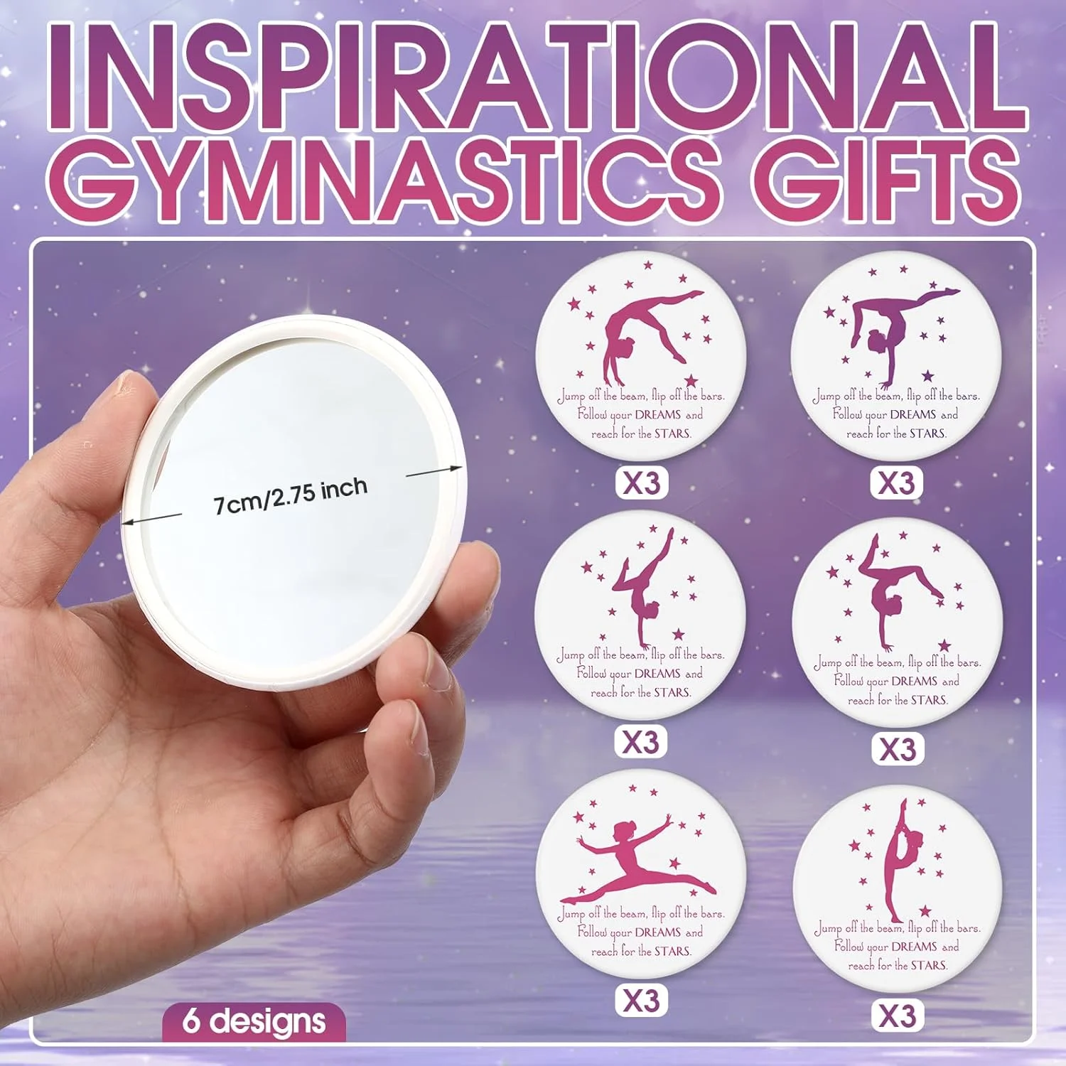 آینه جیبی فشرده 18 عددی CroBlissful با طرح ژیمناستیک برای زنان، 7 سانتی متر، هدیه ای الهام بخش برای مهمانی های ژیمناستیک، مناسب برای علاقه مندان به ورزش و لوازم تیمی (صورتی و بنفش) آینه جیبی فشرده 18 عددی CroBlissful با طرح ژیمناستیک برای زنان، 7 سانتی متر، هدیه ای الهام بخش برای مهمانی های ژیمناستیک، مناسب برای علاقه مندان به ورزش و لوازم تیمی (صورتی و بنفش)