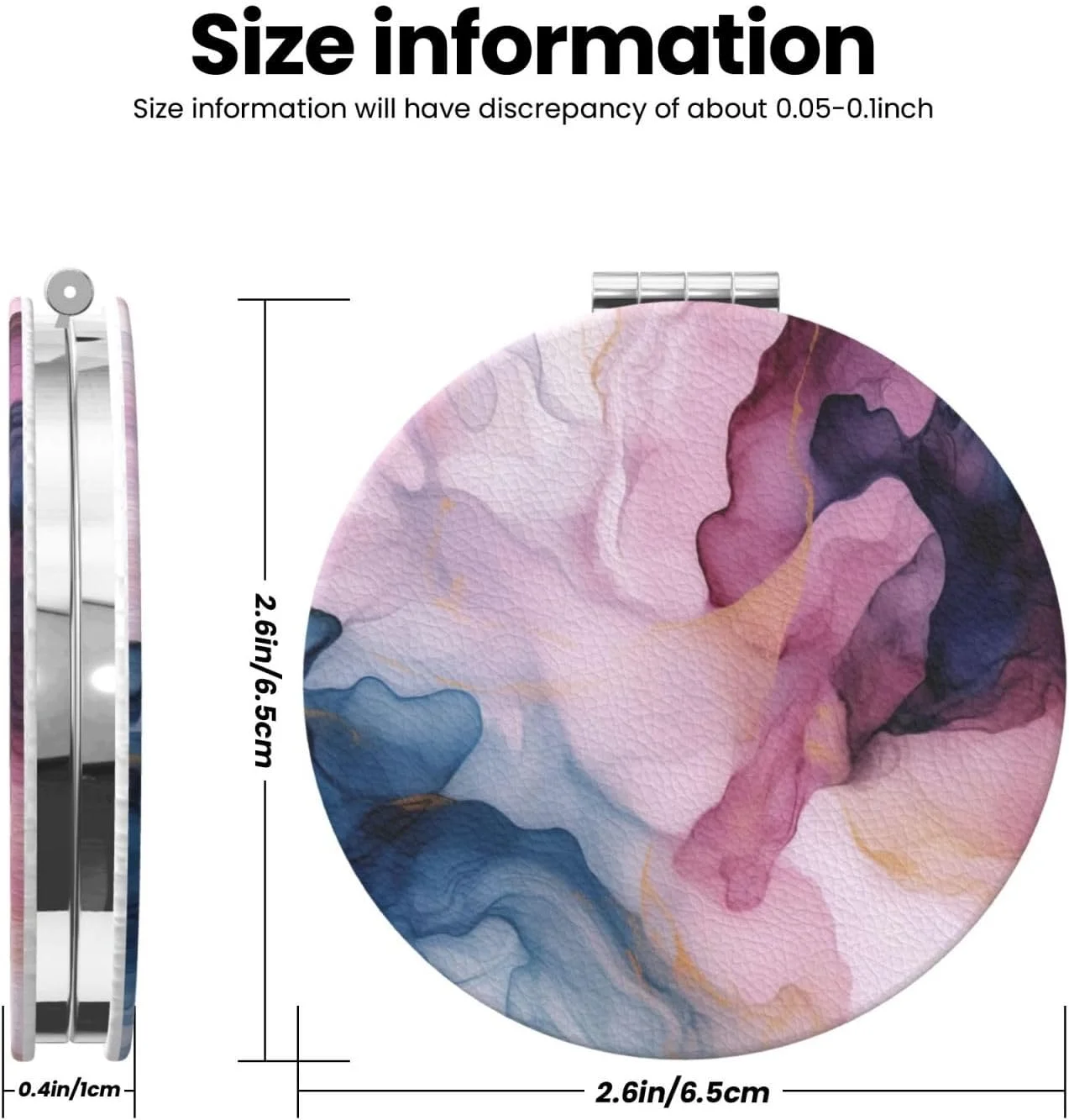 آینه جیبی تاشو Keluki با طرح انتزاعی پاستیلی، آبی تیره، سرخ و طلایی، چرمی PU گرد، قابل حمل، کوچک، دو طرفه و بزرگنمایی کننده، 2.6 اینچ آینه جیبی تاشو Keluki با طرح انتزاعی پاستیلی، آبی تیره، سرخ و طلایی، چرمی PU گرد، قابل حمل، کوچک، دو طرفه و بزرگنمایی کننده، 2.6 اینچ