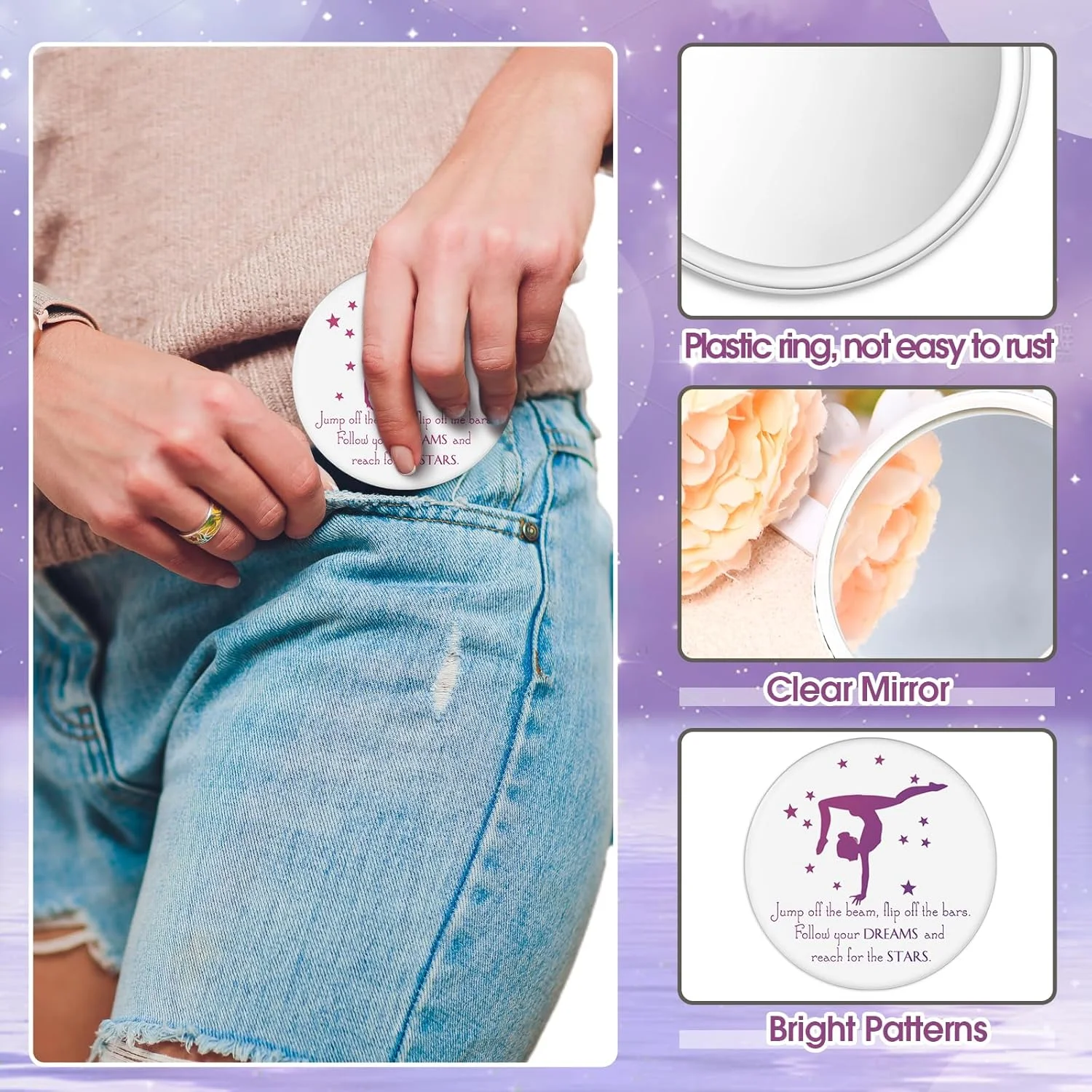 آینه جیبی فشرده 18 عددی CroBlissful با طرح ژیمناستیک برای زنان، 7 سانتی متر، هدیه ای الهام بخش برای مهمانی های ژیمناستیک، مناسب برای علاقه مندان به ورزش و لوازم تیمی (صورتی و بنفش) آینه جیبی فشرده 18 عددی CroBlissful با طرح ژیمناستیک برای زنان، 7 سانتی متر، هدیه ای الهام بخش برای مهمانی های ژیمناستیک، مناسب برای علاقه مندان به ورزش و لوازم تیمی (صورتی و بنفش)