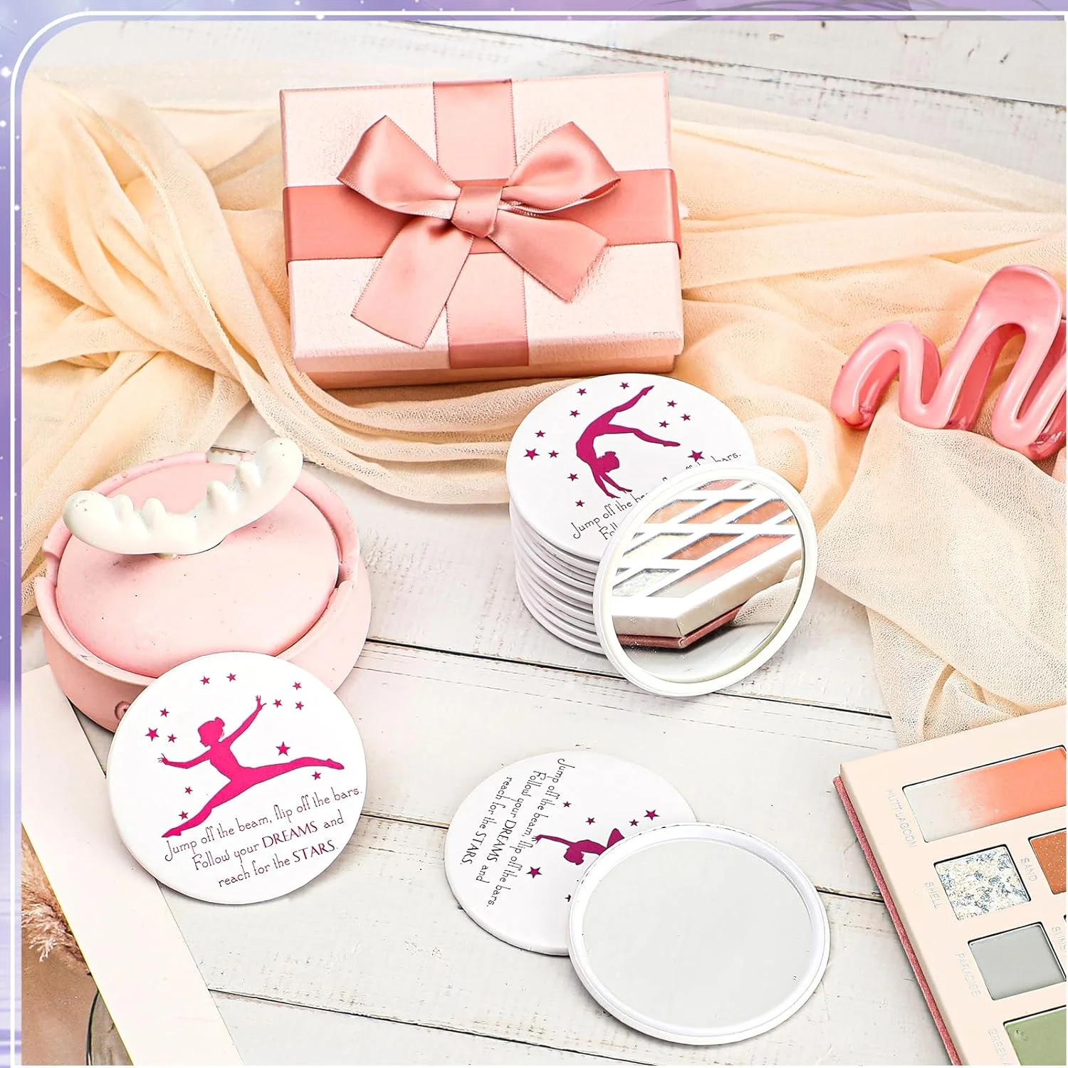 آینه جیبی فشرده 18 عددی CroBlissful با طرح ژیمناستیک برای زنان، 7 سانتی متر، هدیه ای الهام بخش برای مهمانی های ژیمناستیک، مناسب برای علاقه مندان به ورزش و لوازم تیمی (صورتی و بنفش) آینه جیبی فشرده 18 عددی CroBlissful با طرح ژیمناستیک برای زنان، 7 سانتی متر، هدیه ای الهام بخش برای مهمانی های ژیمناستیک، مناسب برای علاقه مندان به ورزش و لوازم تیمی (صورتی و بنفش)