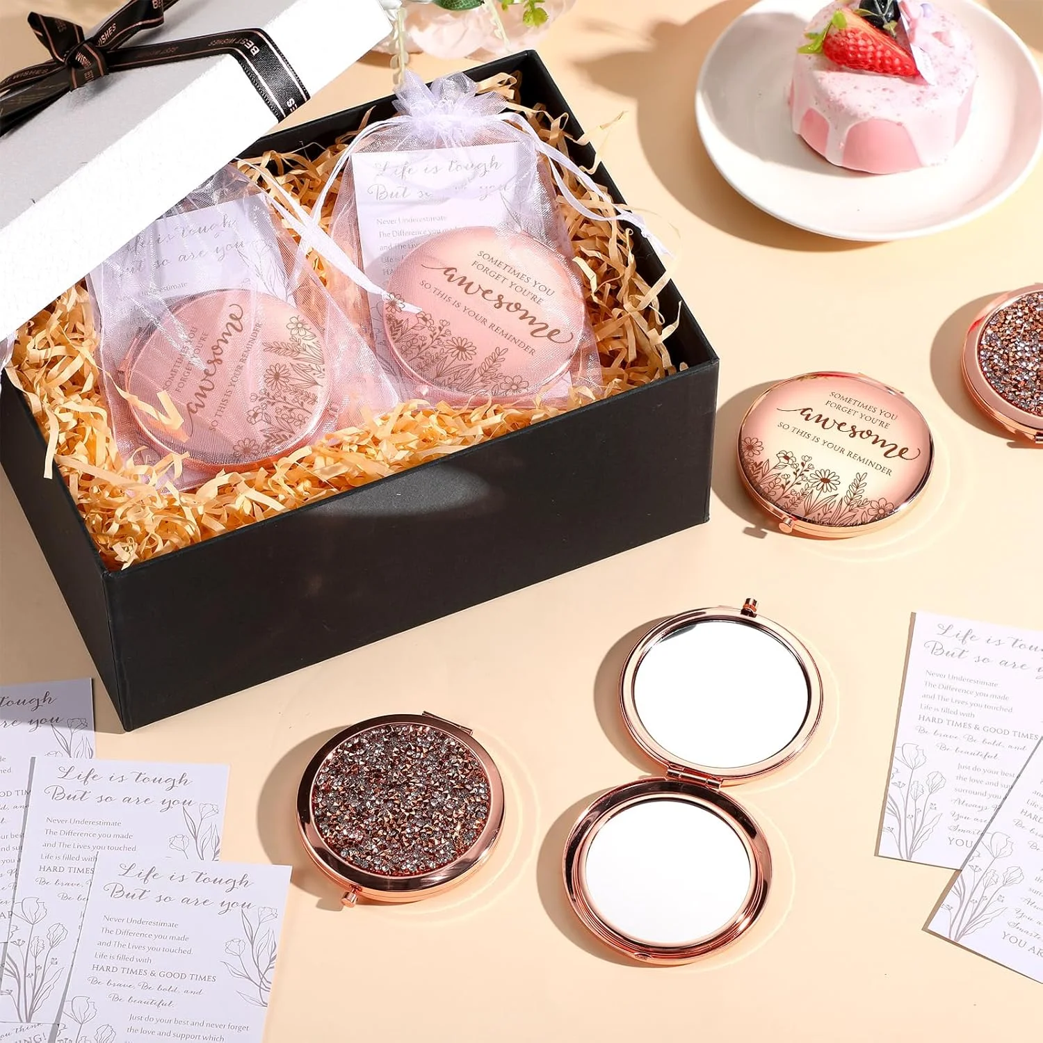 آینه آرایشی تاشو دو طرفه زنانه CroBlissful، 10 ست هدیه زنانه، آینه جیبی جمع و جور با نگین های بدلیجات به همراه کارت هدیه برای مهمانی های زنانه، هدیه هفته پرستار، بزرگسالان آینه آرایشی تاشو دو طرفه زنانه CroBlissful، 10 ست هدیه زنانه، آینه جیبی جمع و جور با نگین های بدلیجات به همراه کارت هدیه برای مهمانی های زنانه، هدیه هفته پرستار، بزرگسالان