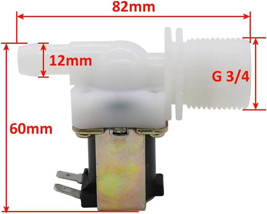 شیر برقی آب پلاستیکی، شیر آب G3/4 N/C، شیر الکترومغناطیسی، شیر برقی الکتریکی، اتصال سریع، شیر ورودی برای ماشین ظرفشویی، ماشین لباسشویی - DC 12 ولت