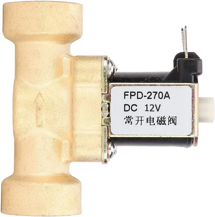 شیر برقی، شیر برنجی نرمالی باز با رزوه مادگی 1/2 اینچ DC 12V/24V (DC 12V)، شیر الکترومغناطیسی