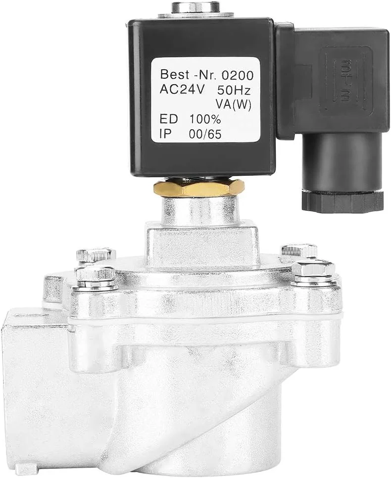 شیر برقی، شیر الکترومغناطیسی بادوام، سیاه/نقره ای G1 اینچ 2 راهه برای ابزار صنعتی (24 ولت)