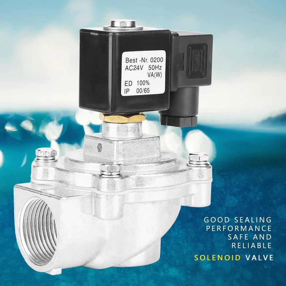 شیر برقی، شیر الکترومغناطیسی بادوام، سیاه/نقره ای G1 اینچ 2 راهه برای ابزار صنعتی (24 ولت)