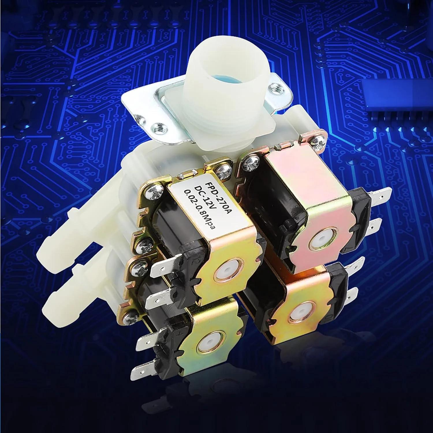 شیر برقی پلاستیکی DC 12V DN20 G3/4 با 1 ورودی و 4 خروجی، شیر تخلیه آب نرمال بسته 11X10X7 3/4، شیر برقی آب ورودی 24 ولت AC مدل Ameri 12V