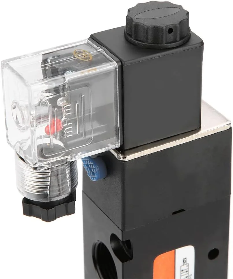 شیر برقی الکترومغناطیسی G3/8 اینچ مدل 4V310-10، شیر برقی 5 پورت 2 حالته با عملکرد پایلوت، آلیاژ آلومینیوم، حالت پایلوت داخلی برای قفل درب الکتریکی (AC220V)، شیر برقی