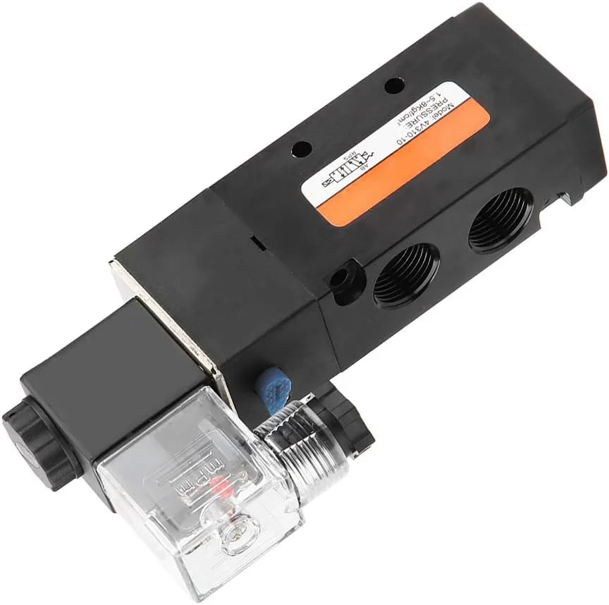 شیر برقی الکترومغناطیسی G3/8 اینچ مدل 4V310-10، شیر برقی 5 پورت 2 حالته با عملکرد پایلوت، آلیاژ آلومینیوم، حالت پایلوت داخلی برای قفل درب الکتریکی (AC220V)، شیر برقی