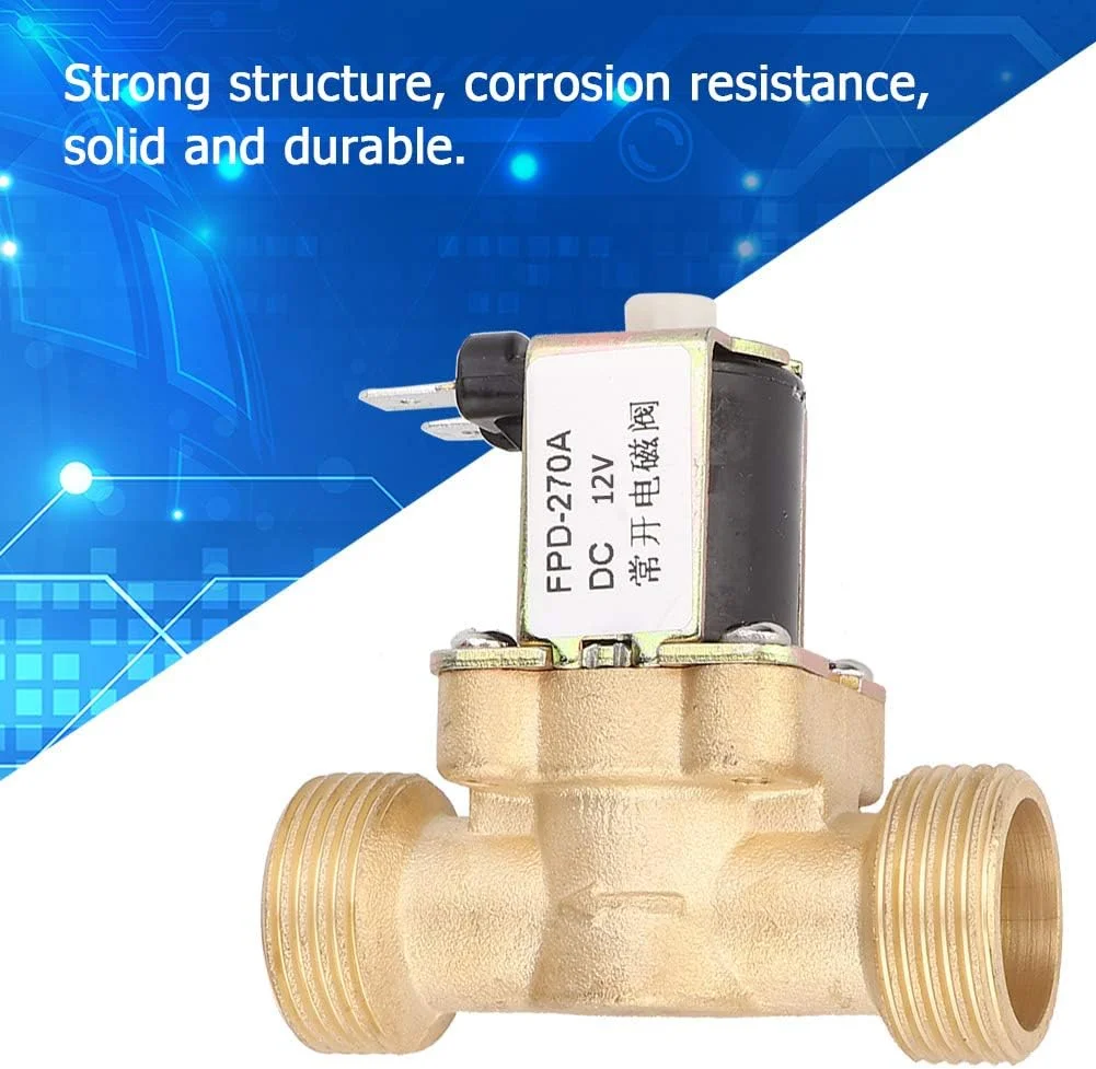 شیر برقی، شیر برقی برنجی نرمال باز G3/4 اینچ، شیر الکترومغناطیسی آب، سوئیچ ورودی آب، نصب آسان (DC12V)