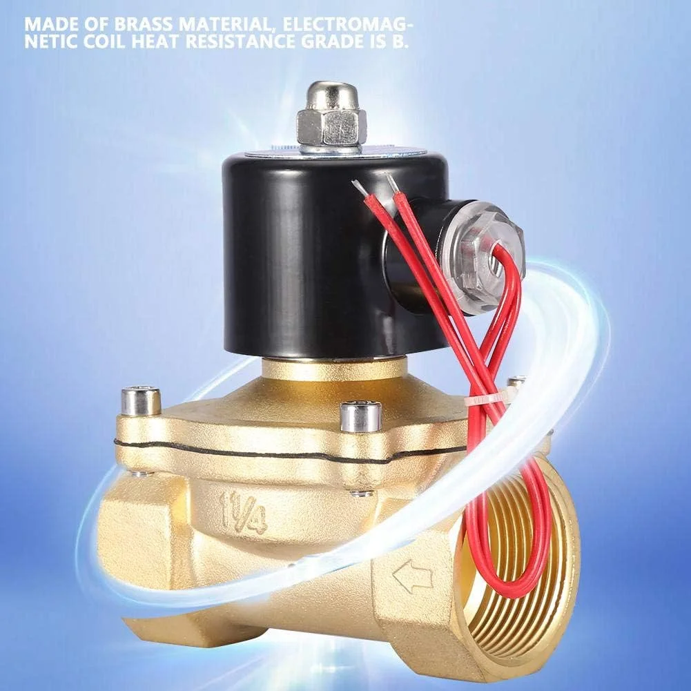 شیر برقی برنجی DN32، AC 220V، 1-1/4 اینچ، 2 موقعیت، 2 راهه، نرمالی بسته، شیر الکترومغناطیسی حساس با سیم پیچ IP65 شیر برقی برنجی DN32، AC 220V، 1-1/4 اینچ، 2 موقعیت، 2 راهه، نرمالی بسته، شیر الکترومغناطیسی حساس با سیم پیچ IP65