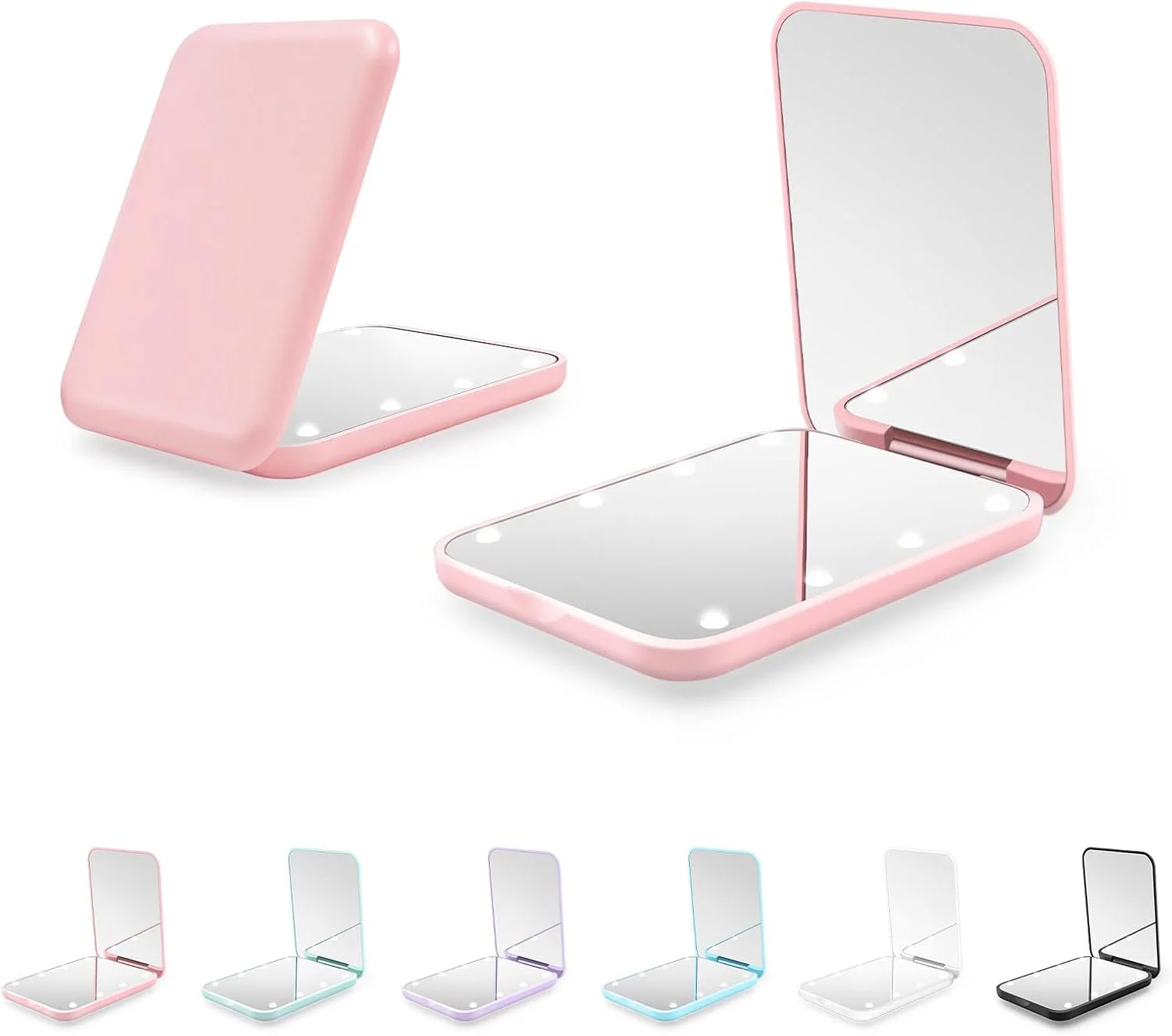 آینه جیبی فشرده Kakuje، آینه LED با بزرگنمایی 1X/3X با باتری داخلی، آینه کوچک برای کیف دستی، جیب، مسافرت و هدیه (صورتی)