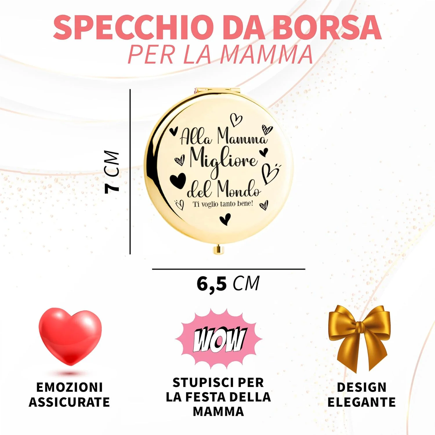 آینه تاشو جمع و جور KEÏNELS هدیه ای اصیل برای روز مادر - بهترین مادر دنیا با متن تقدیم "خیلی دوستت دارم" - ایده های هدیه ابزار مفید برای مادر اصیل - آینه قابل حمل