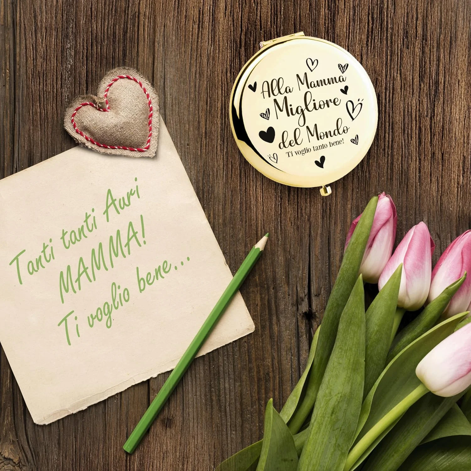 آینه تاشو جمع و جور KEÏNELS هدیه ای اصیل برای روز مادر - بهترین مادر دنیا با متن تقدیم "خیلی دوستت دارم" - ایده های هدیه ابزار مفید برای مادر اصیل - آینه قابل حمل