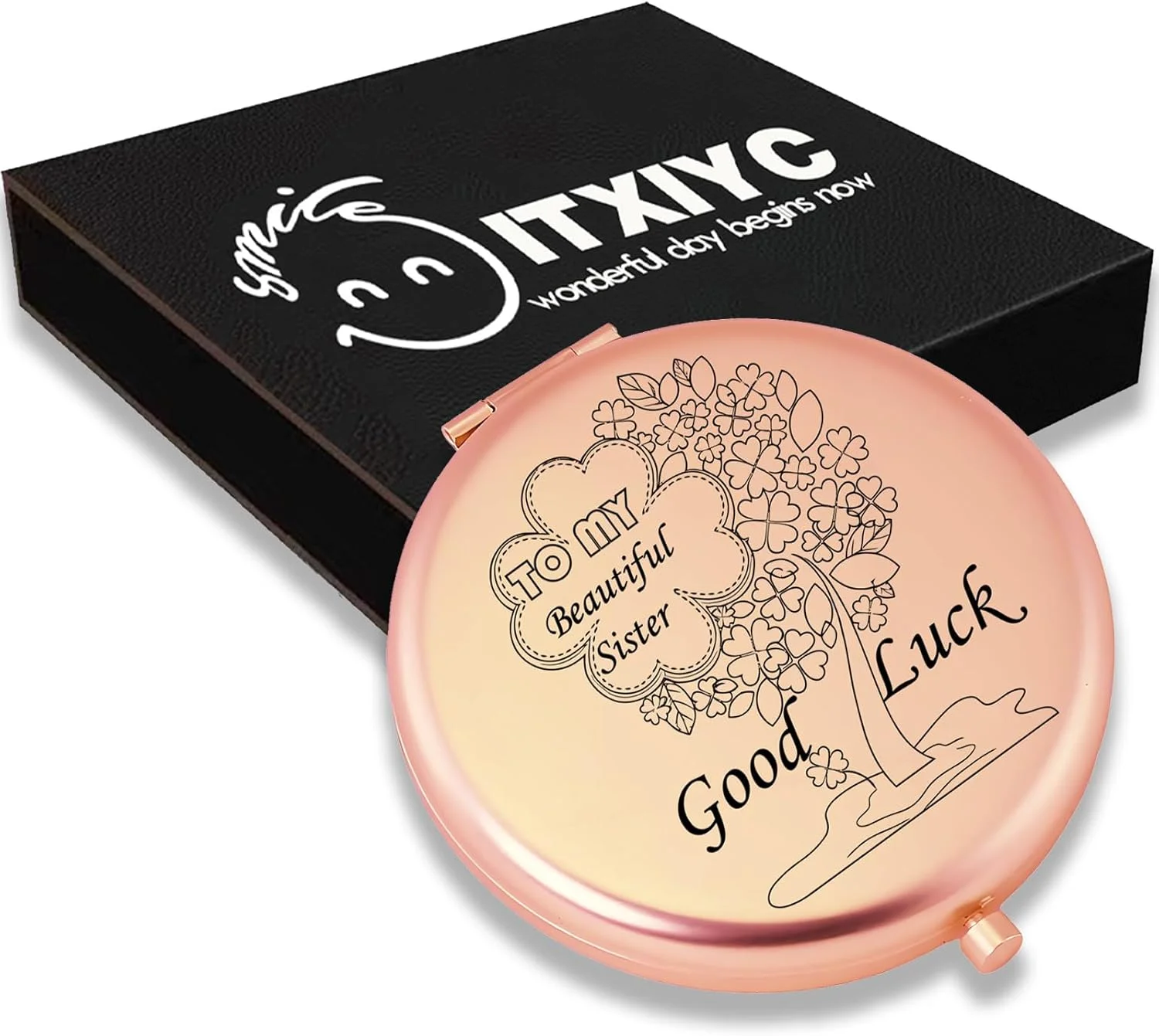 آینه جیبی ITXIYC، آینه مسافرتی کوچک دو طرفه با بزرگنمایی 1X/2X، آینه آرایشی فلزی قابل حمل (رزگلد)