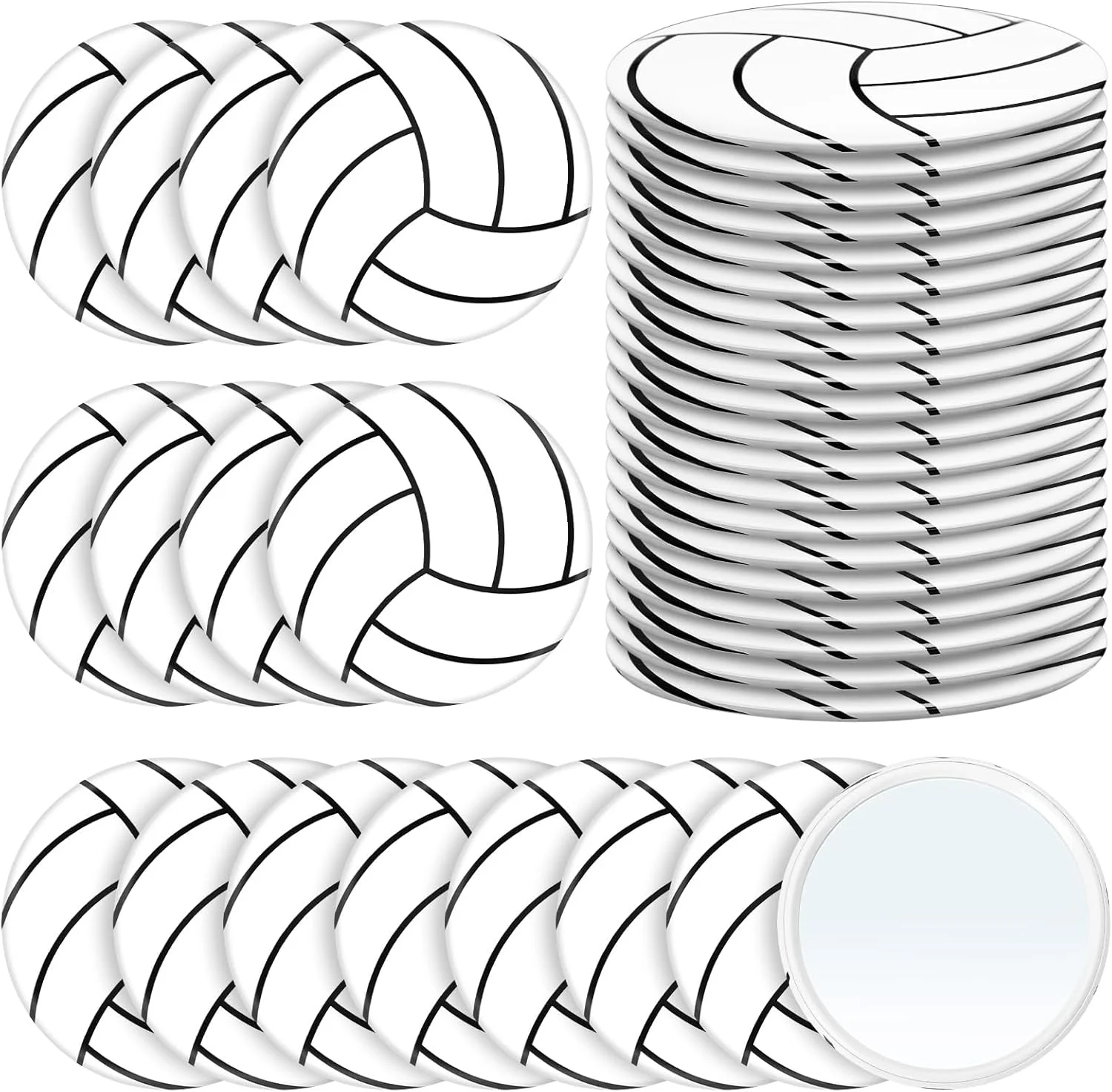 آینه جیبی قابل حمل Huwena، 36 عددی، شیشه ای، 7 سانتی متر، آینه کوچک جمع و جور دستی گرد، آینه مینی آرایشی برای زنان، دختران، مسافرت، کیف شخصی، هدیه، استفاده روزانه (والیبال)