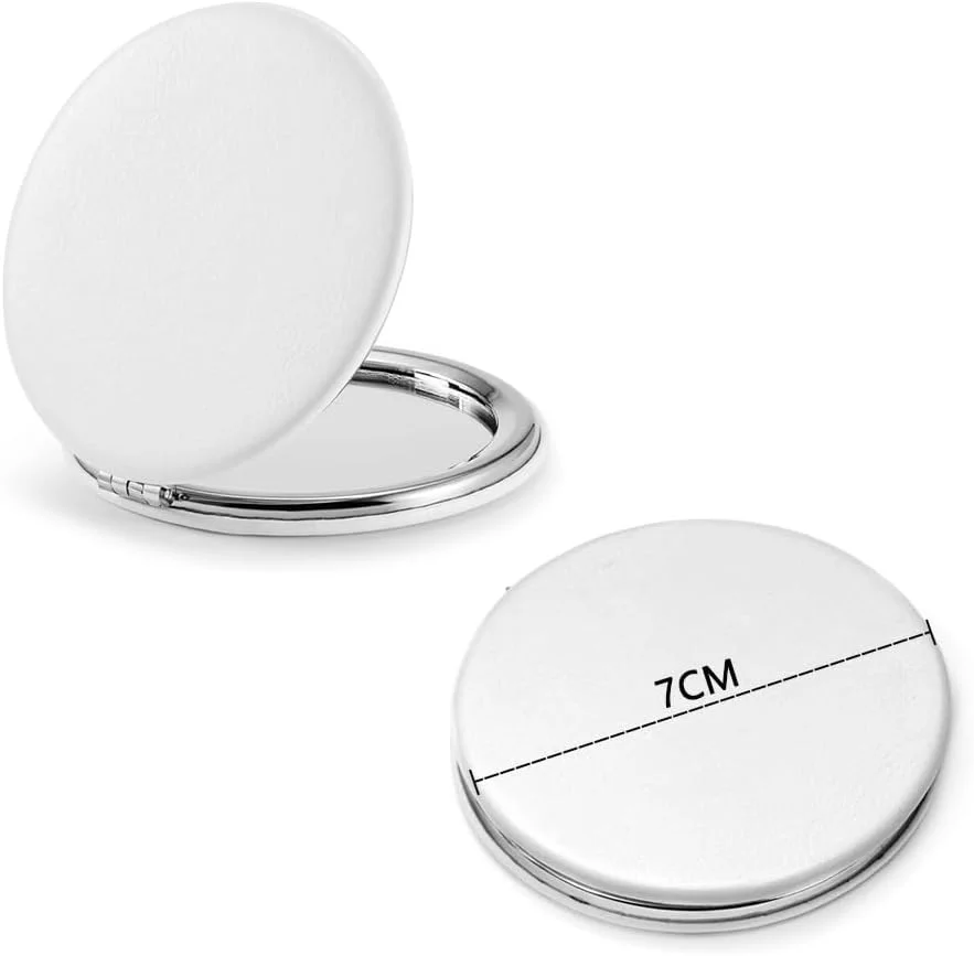 آینه آرایشی تاشو هوتو، آینه کوچک دو طرفه با بزرگنمایی 1X/2X، روکش چرم PU، آینه مینی برای کیف پول، جیب، مسافرت، سفید 7 سانتی متر