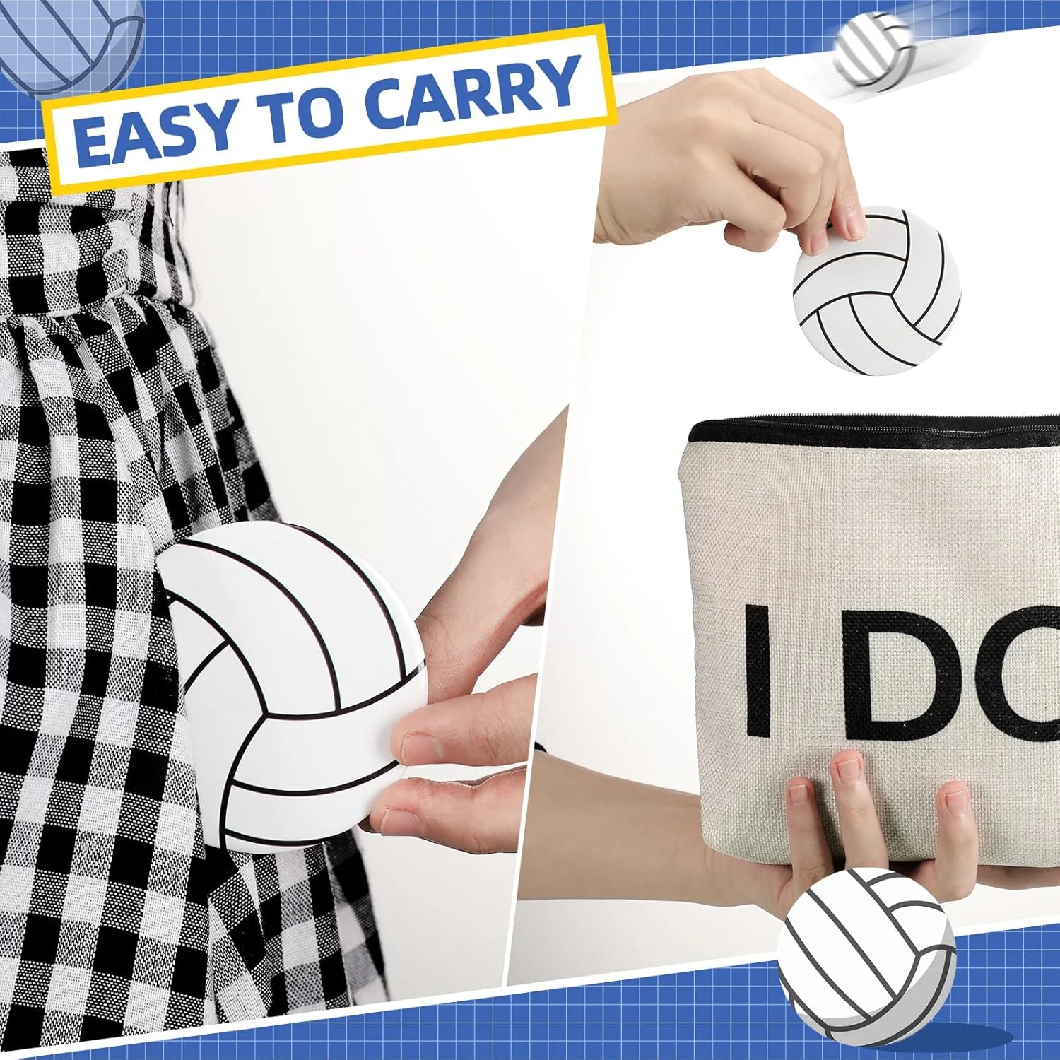 آینه جیبی قابل حمل Huwena، 36 عددی، شیشه ای، 7 سانتی متر، آینه کوچک جمع و جور دستی گرد، آینه مینی آرایشی برای زنان، دختران، مسافرت، کیف شخصی، هدیه، استفاده روزانه (والیبال)