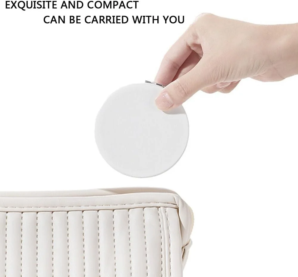 آینه آرایشی تاشو هوتو، آینه کوچک دو طرفه با بزرگنمایی 1X/2X، روکش چرم PU، آینه مینی برای کیف پول، جیب، مسافرت، سفید 7 سانتی متر