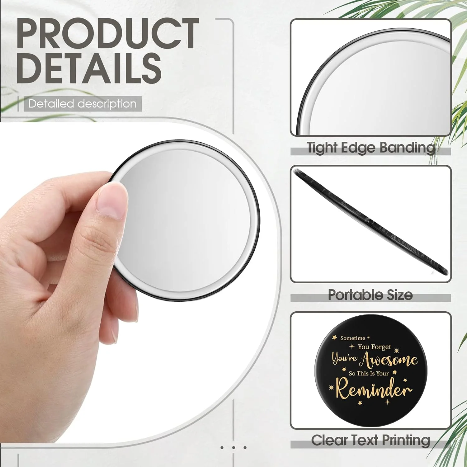 هولری، بسته 48 عددی آینه جیبی گرد الهام بخش، آینه کوچک قابل حمل برای کیف دستی، هدیه تشکر و قدردانی برای مردان، زنان، کودکان، همکاران و دوستان، 7 سانتی متر (مشکی، کلاسیک)