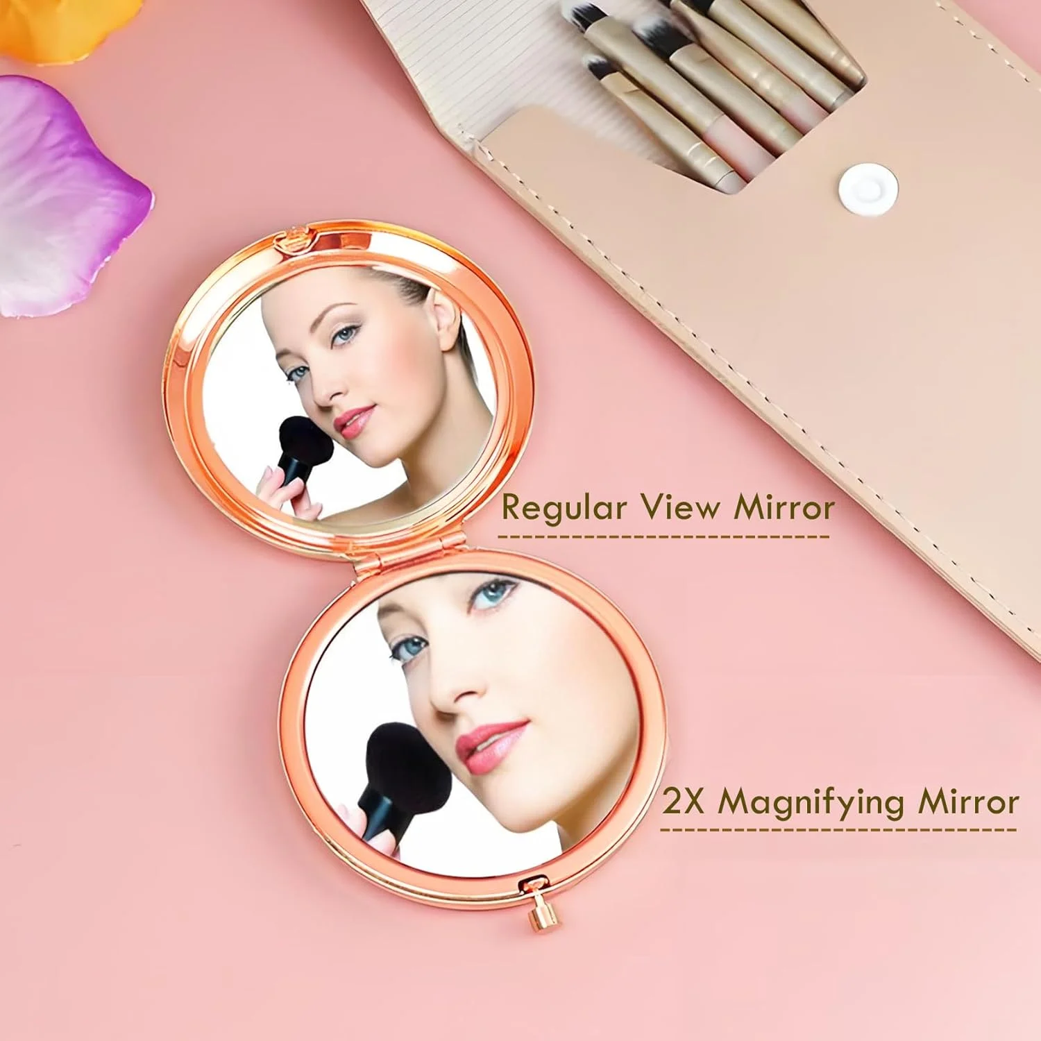 آینه جیبی ITXIYC، آینه مسافرتی کوچک دو طرفه با بزرگنمایی 1X/2X، آینه آرایشی فلزی قابل حمل (رزگلد) آینه جیبی ITXIYC، آینه مسافرتی کوچک دو طرفه با بزرگنمایی 1X/2X، آینه آرایشی فلزی قابل حمل (رزگلد)