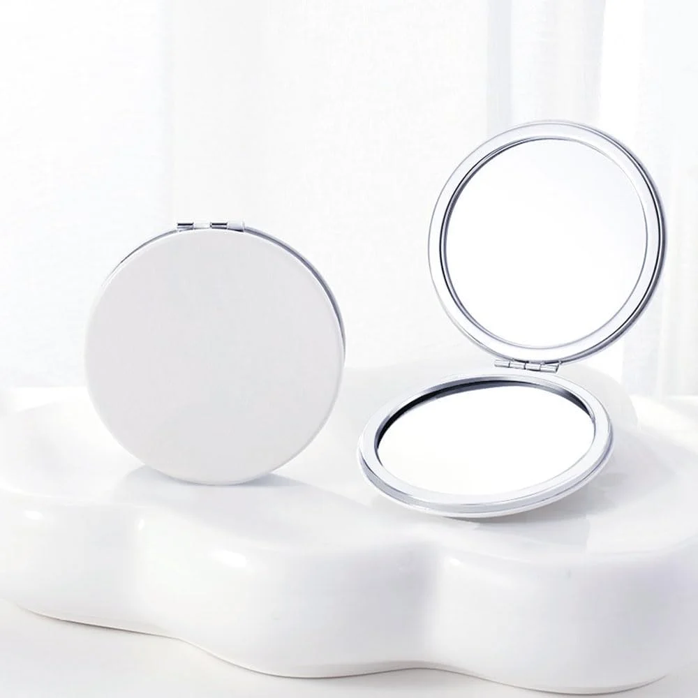 آینه آرایشی تاشو هوتو، آینه کوچک دو طرفه با بزرگنمایی 1X/2X، روکش چرم PU، آینه مینی برای کیف پول، جیب، مسافرت، سفید 7 سانتی متر