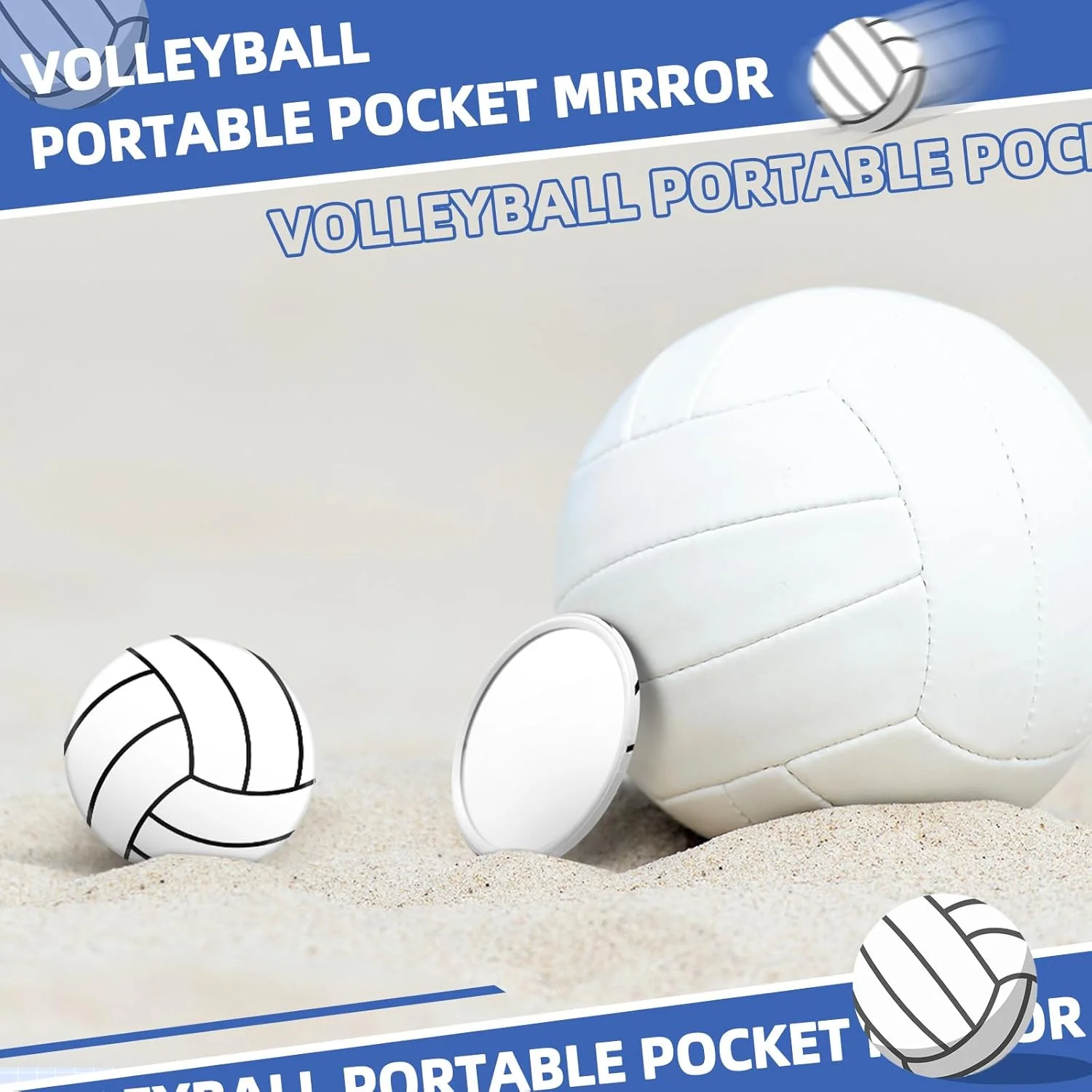 آینه جیبی قابل حمل Huwena، 36 عددی، شیشه ای، 7 سانتی متر، آینه کوچک جمع و جور دستی گرد، آینه مینی آرایشی برای زنان، دختران، مسافرت، کیف شخصی، هدیه، استفاده روزانه (والیبال)