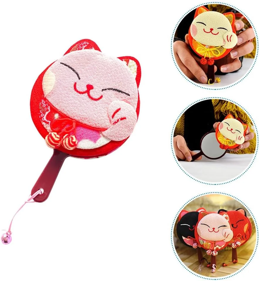 آینه جیبی HEALLILY، آینه دستی طرح گربه خوش شانس ژاپنی Maneki Neko، آینه سبک وزن، آینه آرایشی مسافرتی قابل حمل، رنگ تصادفی، آینه دو طرفه