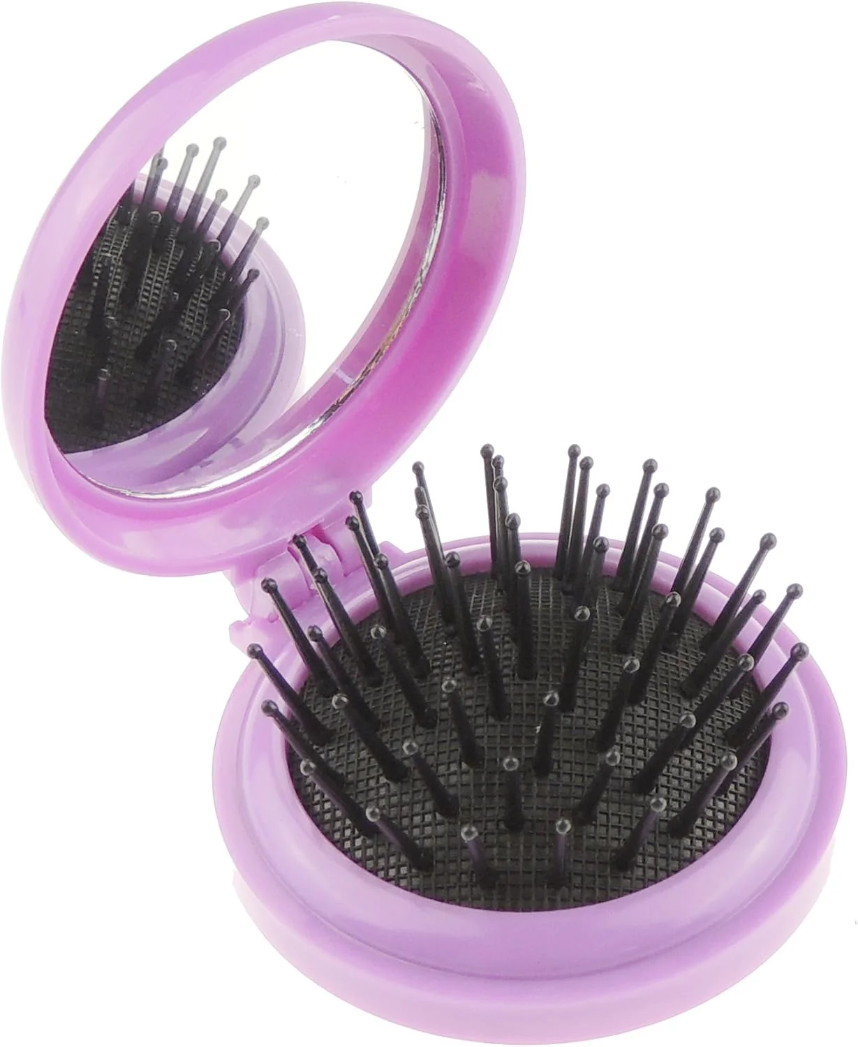 Glamour Girlz Ladies Girls Handbag Purse Pocket Round Compact Small Hair Brush Mirror (New Purple)