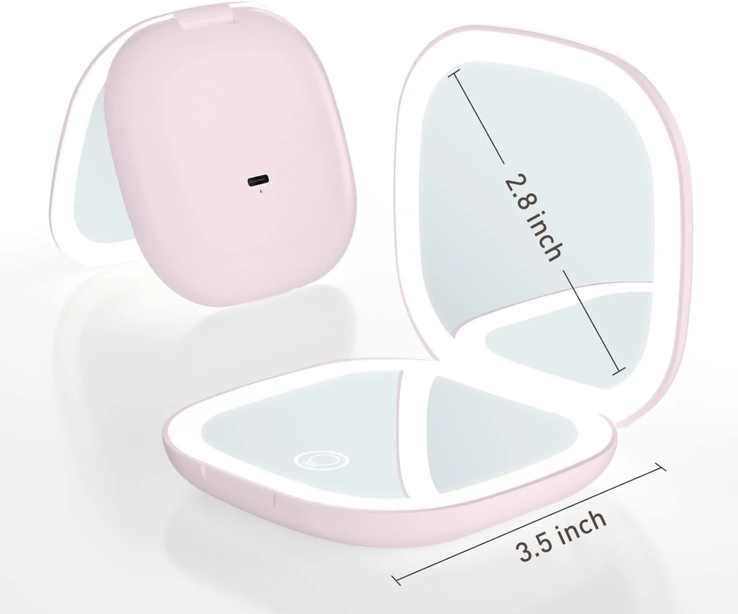 آینه جیبی LED GUFAC، آینه دو طرفه با بزرگنمایی 1x/10x و نور، آینه آرایشی مسافرتی، آینه جیبی 3.5 اینچی مناسب کیف دستی (صورتی)