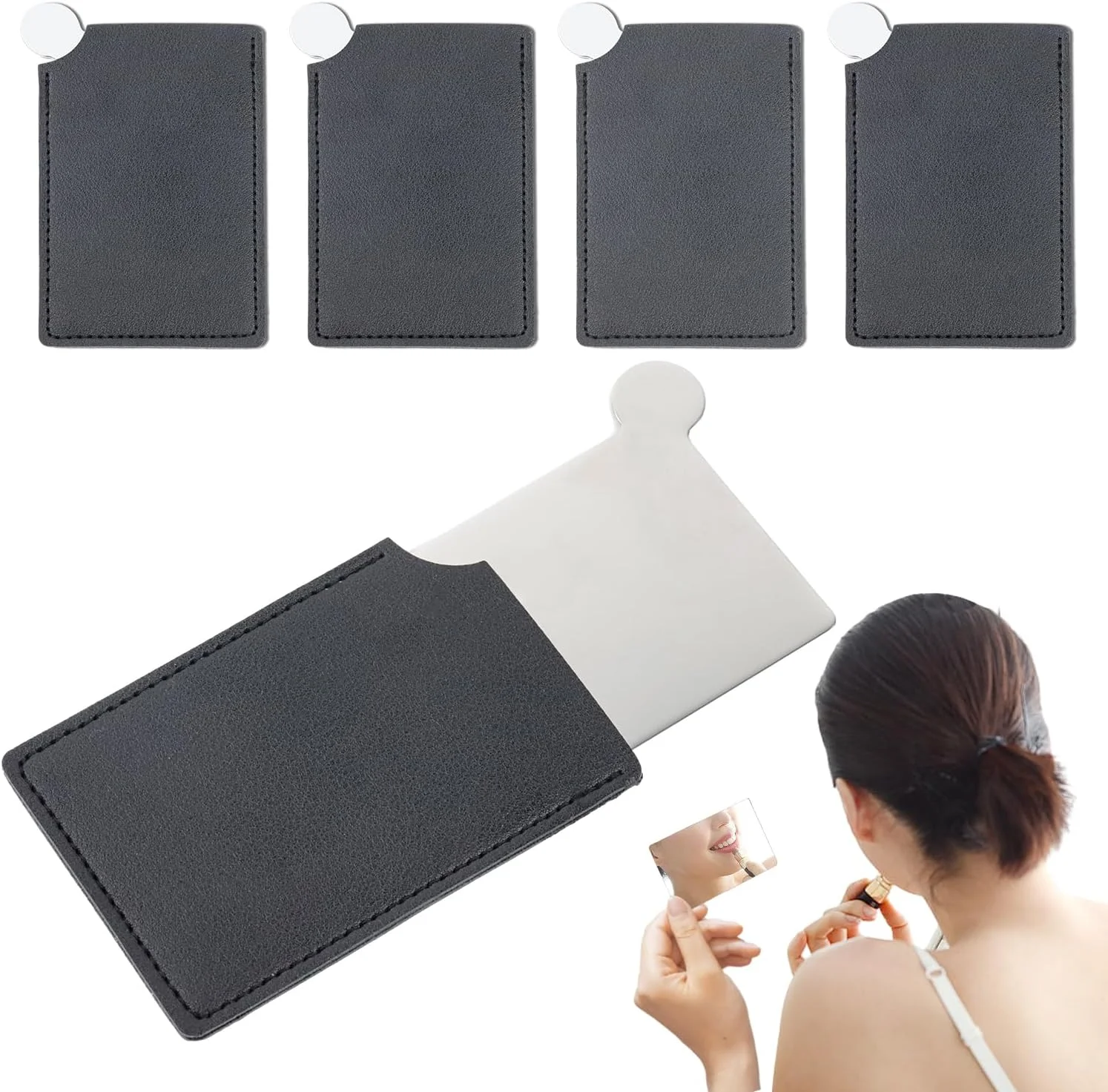 آینه جیبی استیل Graplan، بسته 4 عددی، آینه کوچک ساخته شده از فلز صیقلی، آینه مسافرتی، آینه کوچک فوق العاده نازک، آینه کوچک با پوشش محافظ، آینه مینی برای استفاده در سفر