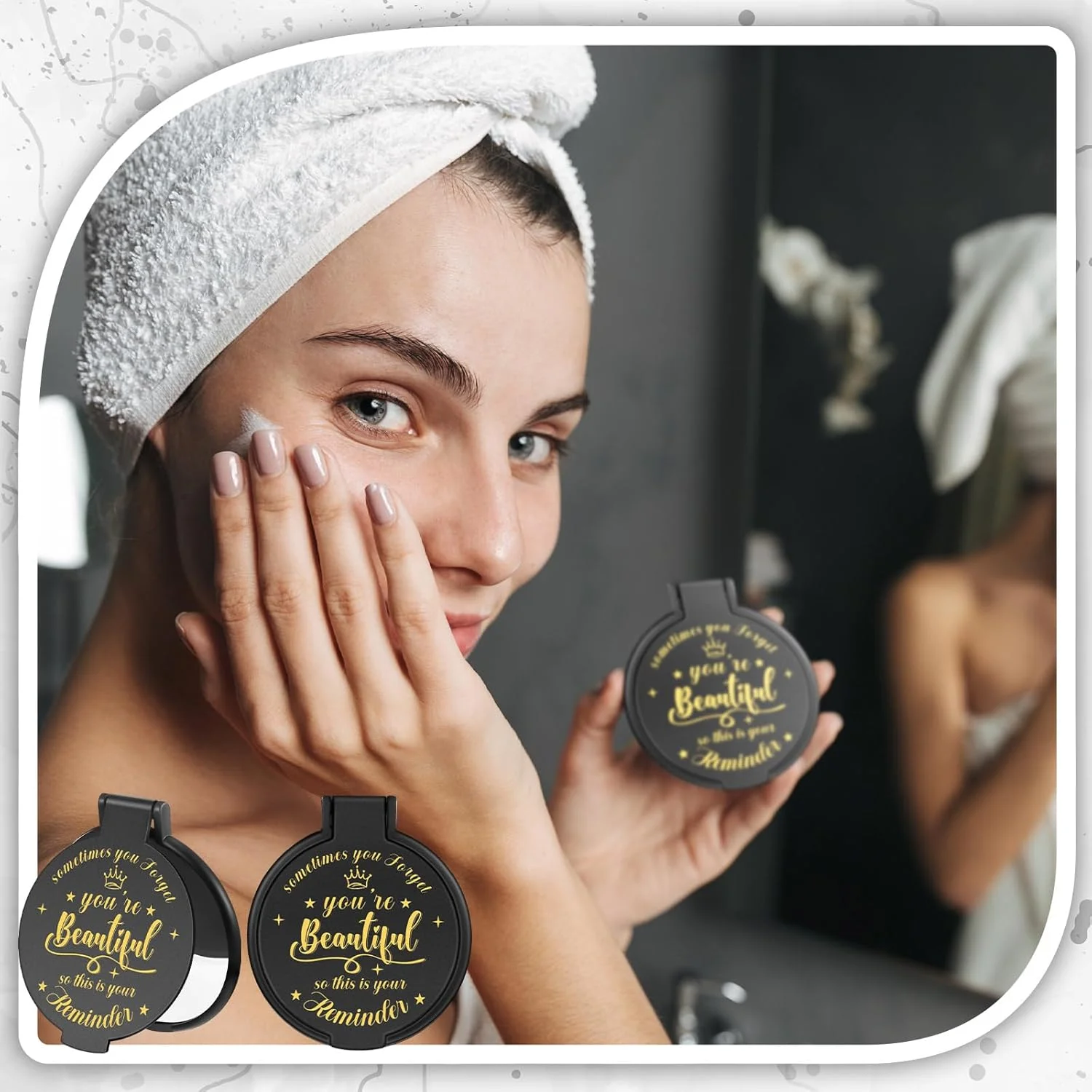 آینه آرایشی جیبی Gulfmew، بسته 100 عددی، قطر 7 سانتیمتر، آینه گرد کوچک الهام بخش، مناسب کیف پول، هدیه برای زنان، دختران، همکاران، پرستاران و دوستان (مشکی)