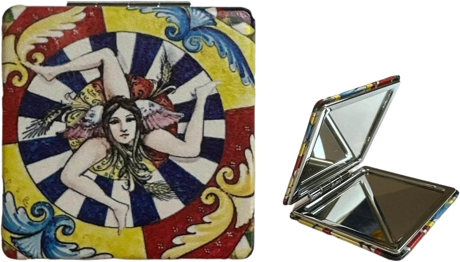 آینه جیبی فشرده GMM با آینه بزرگنمایی، آینه جیبی، ایده آل برای کیف دستی و مسافرت، 7 x 7 سانتی متر، طرح سیسیلی (Trinacria Red)