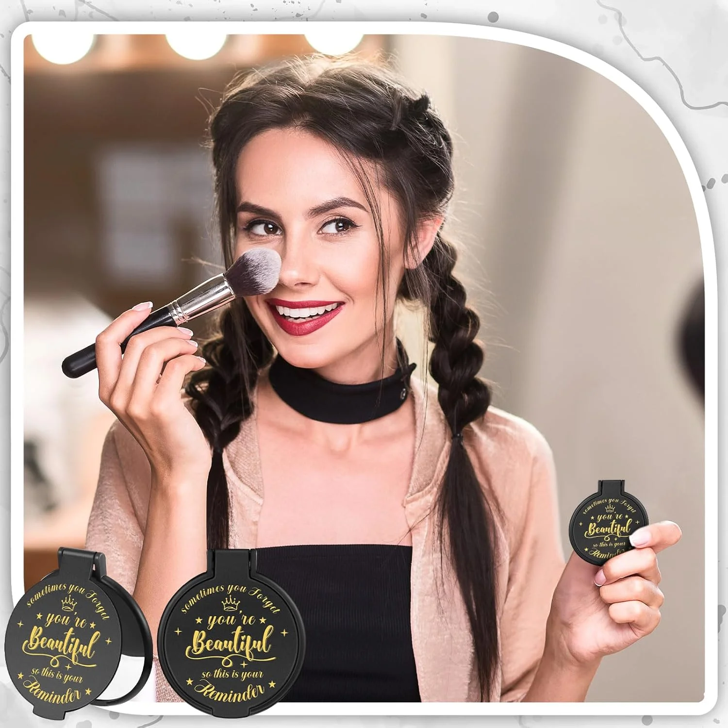 آینه آرایشی جیبی Gulfmew، بسته 100 عددی، قطر 7 سانتیمتر، آینه گرد کوچک الهام بخش، مناسب کیف پول، هدیه برای زنان، دختران، همکاران، پرستاران و دوستان (مشکی)