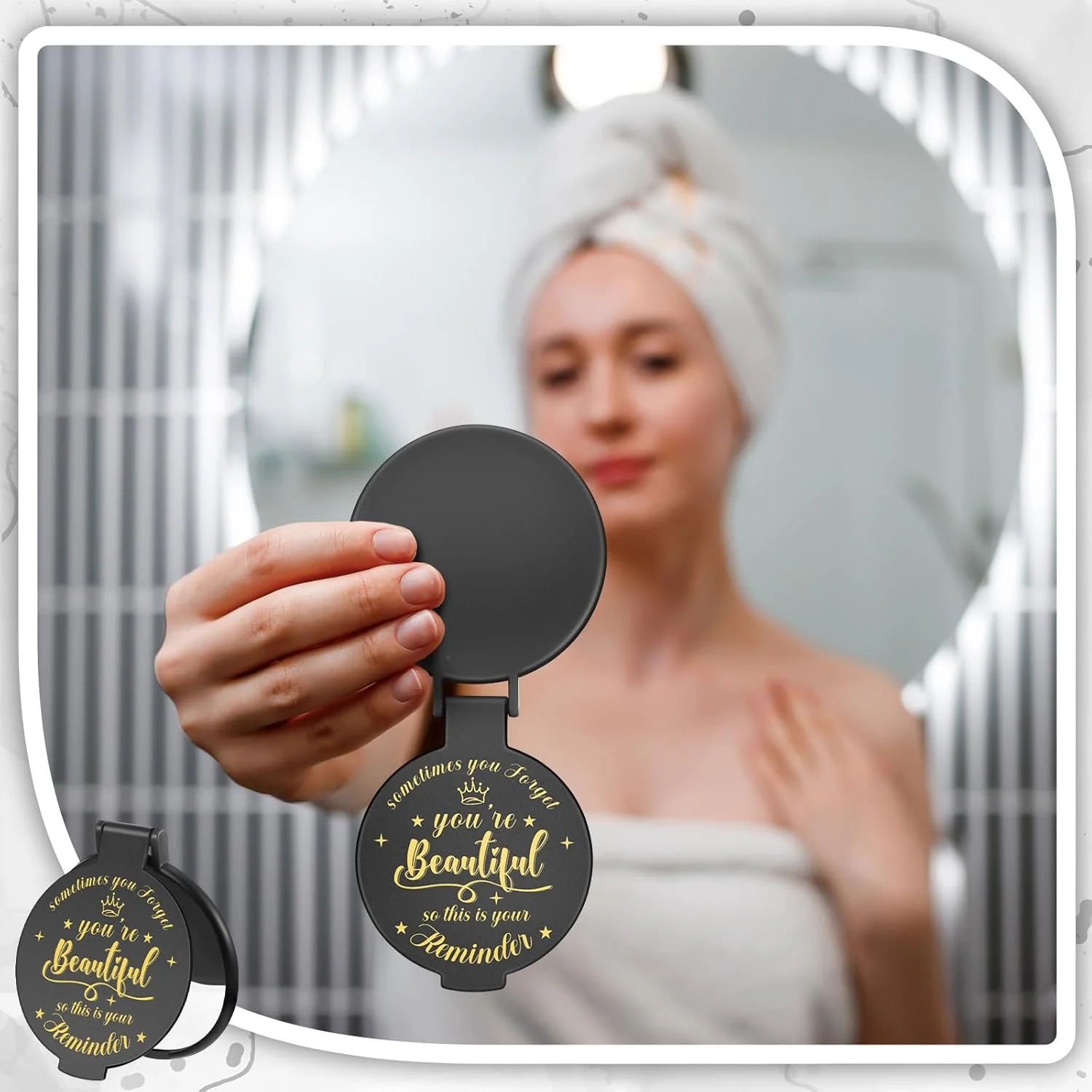 آینه آرایشی جیبی Gulfmew، بسته 100 عددی، قطر 7 سانتیمتر، آینه گرد کوچک الهام بخش، مناسب کیف پول، هدیه برای زنان، دختران، همکاران، پرستاران و دوستان (مشکی)