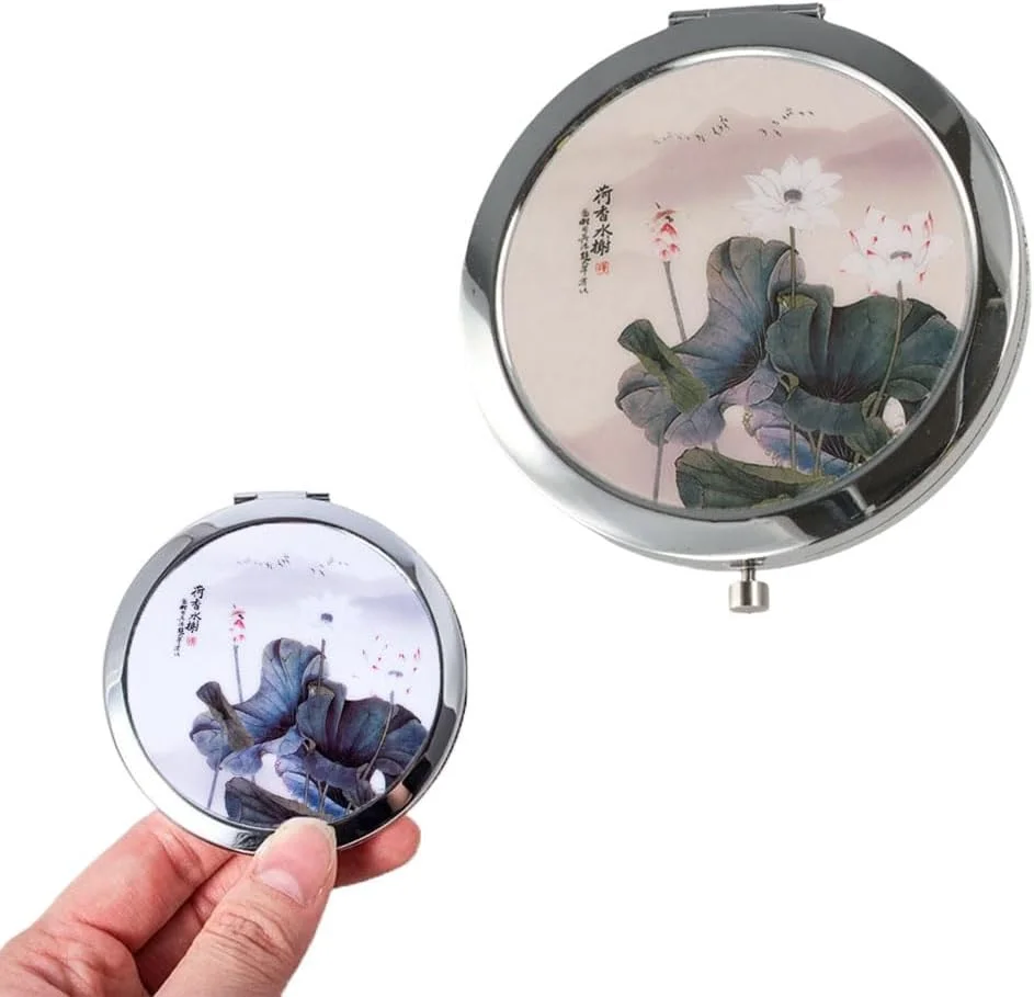 آینه آرایشی فلزی طرح لوتوس GUDEKIKL، آینه تاشو با طرح جوهر چینی، آینه جیبی دو طرفه بزرگنمایی 2.76 اینچی، آینه کوچک قابل حمل برای مسافرت (2 عدد) آینه آرایشی فلزی طرح لوتوس GUDEKIKL، آینه تاشو با طرح جوهر چینی، آینه جیبی دو طرفه بزرگنمایی 2.76 اینچی، آینه کوچک قابل حمل برای مسافرت (2 عدد)