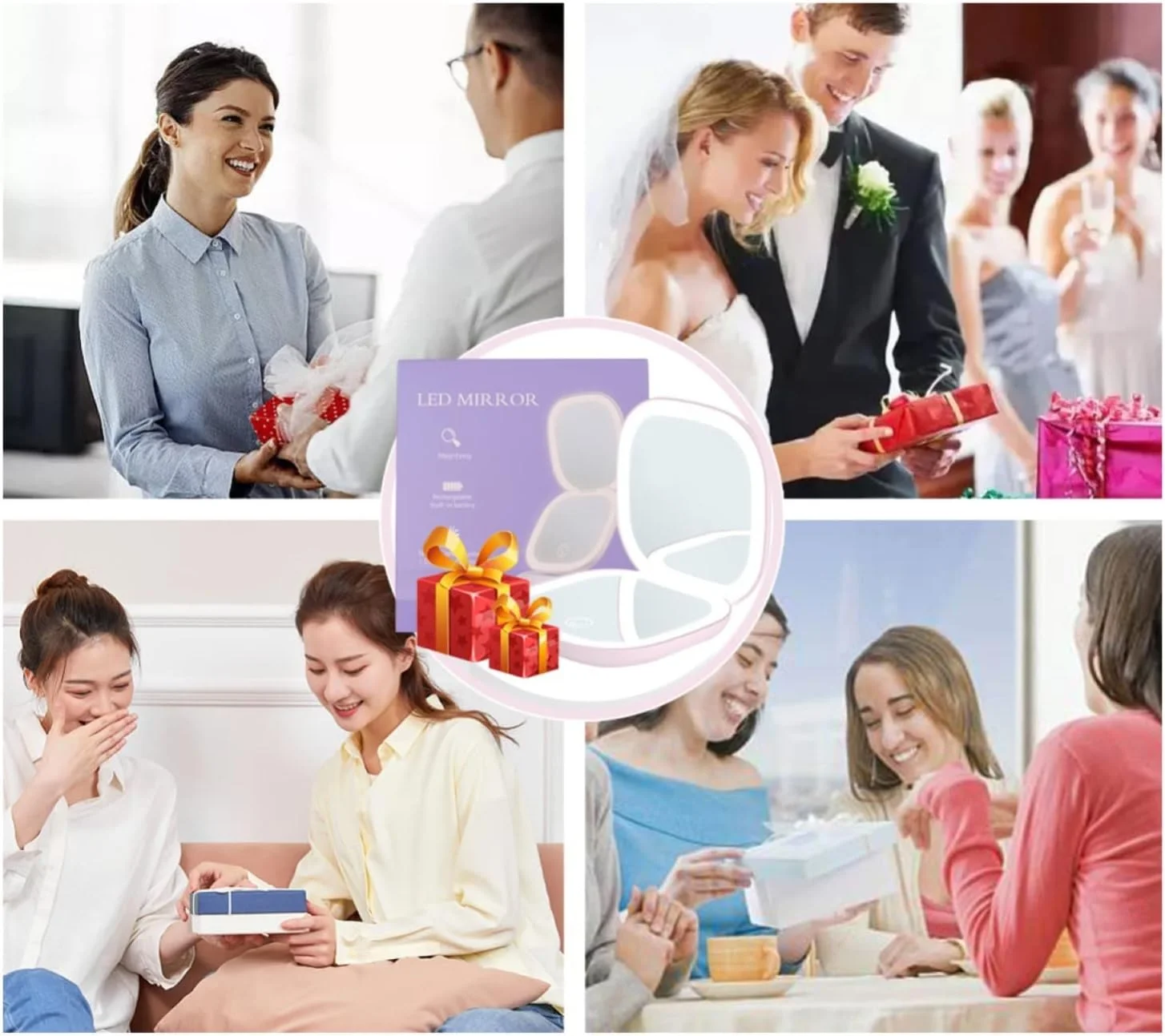 آینه جیبی LED GUFAC، آینه دو طرفه با بزرگنمایی 1x/10x و نور، آینه آرایشی مسافرتی، آینه جیبی 3.5 اینچی مناسب کیف دستی (صورتی)