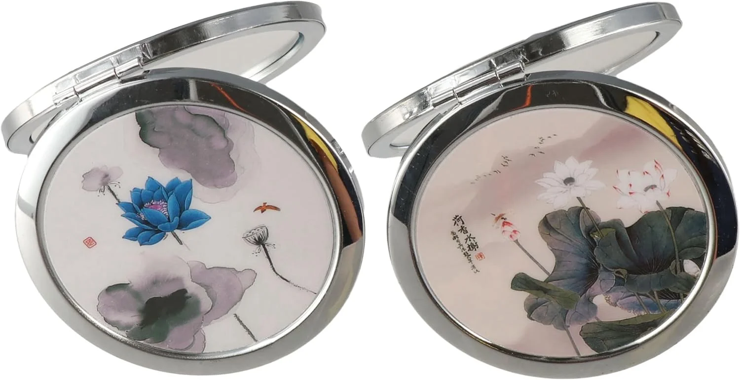 آینه آرایشی فلزی طرح لوتوس GUDEKIKL، آینه تاشو با طرح جوهر چینی، آینه جیبی دو طرفه بزرگنمایی 2.76 اینچی، آینه کوچک قابل حمل برای مسافرت (2 عدد) آینه آرایشی فلزی طرح لوتوس GUDEKIKL، آینه تاشو با طرح جوهر چینی، آینه جیبی دو طرفه بزرگنمایی 2.76 اینچی، آینه کوچک قابل حمل برای مسافرت (2 عدد)