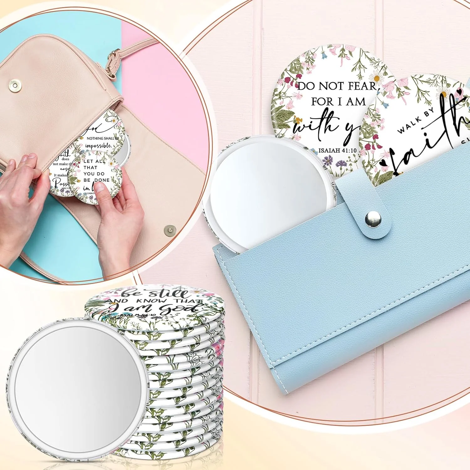 آینه های جیبی کوچک گل های وحشی گلیک سیل، بسته 60 عددی، با آیات کتاب مقدس، مناسب هدیه مذهبی مسیحی برای کیف دستی، هدیه کوچک کلیسا برای زنان، مدرسه یکشنبه، مهمانی تابستانی کریسمس آینه های جیبی کوچک گل های وحشی گلیک سیل، بسته 60 عددی، با آیات کتاب مقدس، مناسب هدیه مذهبی مسیحی برای کیف دستی، هدیه کوچک کلیسا برای زنان، مدرسه یکشنبه، مهمانی تابستانی کریسمس