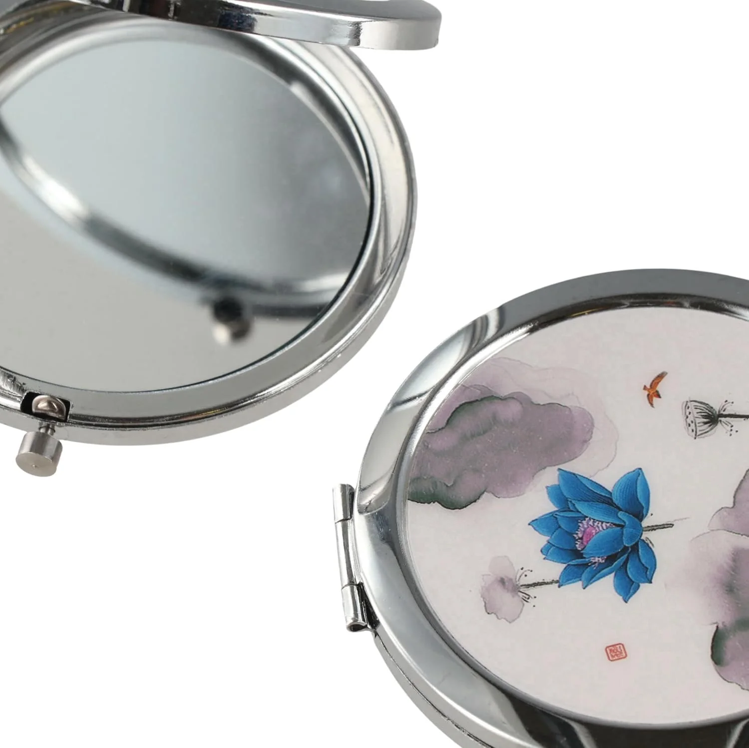 آینه آرایشی فلزی طرح لوتوس GUDEKIKL، آینه تاشو با طرح جوهر چینی، آینه جیبی دو طرفه بزرگنمایی 2.76 اینچی، آینه کوچک قابل حمل برای مسافرت (2 عدد) آینه آرایشی فلزی طرح لوتوس GUDEKIKL، آینه تاشو با طرح جوهر چینی، آینه جیبی دو طرفه بزرگنمایی 2.76 اینچی، آینه کوچک قابل حمل برای مسافرت (2 عدد)