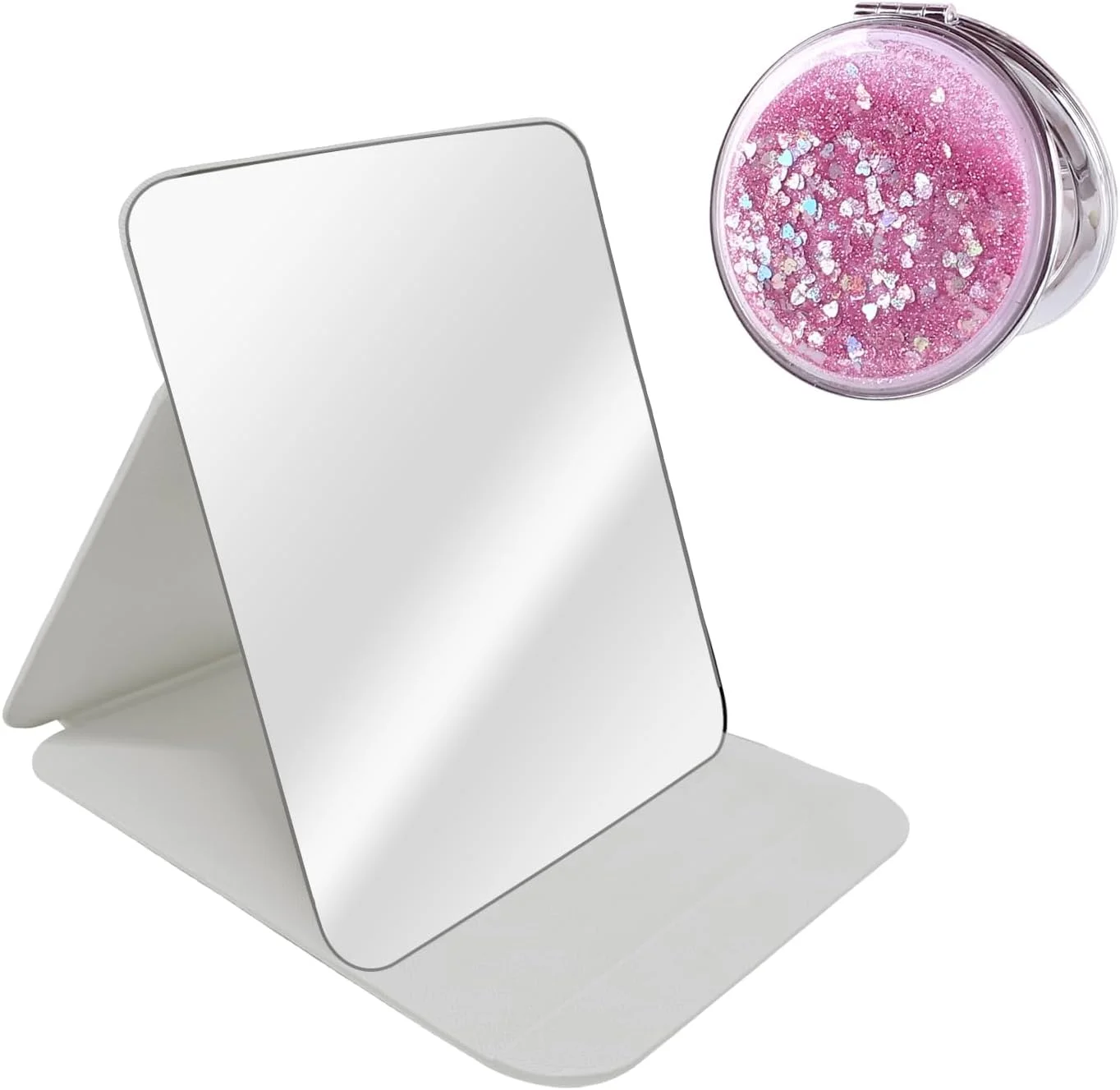 آینه رومیزی تاشو FINEASY، 24x17.5 سانتی متر، آینه مسافرتی چرمی PU با یک آینه دایره ای کوچک، آینه فشرده فوق العاده HD با پایه قابل حمل، آینه های آرایشی برای میز کار اداری کمپینگ (سفید) آینه رومیزی تاشو FINEASY، 24x17.5 سانتی متر، آینه مسافرتی چرمی PU با یک آینه دایره ای کوچک، آینه فشرده فوق العاده HD با پایه قابل حمل، آینه های آرایشی برای میز کار اداری کمپینگ (سفید)