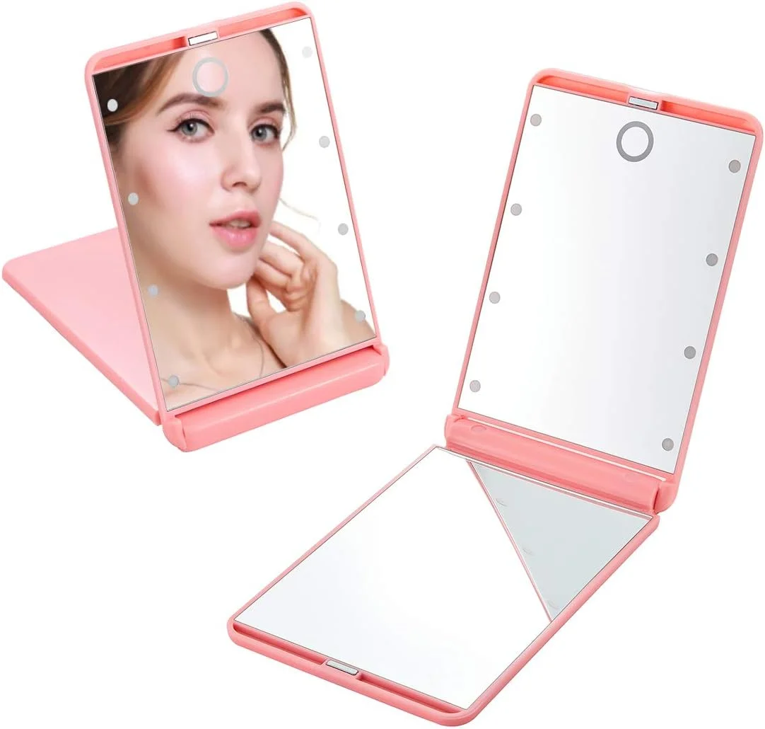 آینه آرایشی مسافرتی Feruaro، آینه آرایشی قابل حمل با نور LED و 8 چراغ LED قابل تنظیم، آینه مسافرتی با کلید لمسی، آینه تاشو جمع و جور با بزرگنمایی 1X و 2X (صورتی) آینه آرایشی مسافرتی Feruaro، آینه آرایشی قابل حمل با نور LED و 8 چراغ LED قابل تنظیم، آینه مسافرتی با کلید لمسی، آینه تاشو جمع و جور با بزرگنمایی 1X و 2X (صورتی)