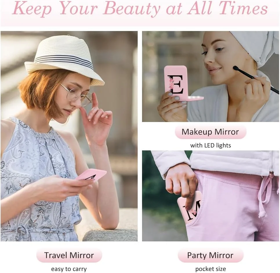 آینه مسافرتی شخصی سازی شده FIDWALL با بزرگنمایی 1X/3X و چراغ، آینه LED جمع و جور، آینه آرایشی کوچک، آینه دستی تاشو قابل حمل، آینه جیبی با حروف اول اسم، هدیه ایده آل برای دختران، دوست دختر، معلم آینه مسافرتی شخصی سازی شده FIDWALL با بزرگنمایی 1X/3X و چراغ، آینه LED جمع و جور، آینه آرایشی کوچک، آینه دستی تاشو قابل حمل، آینه جیبی با حروف اول اسم، هدیه ایده آل برای دختران، دوست دختر، معلم