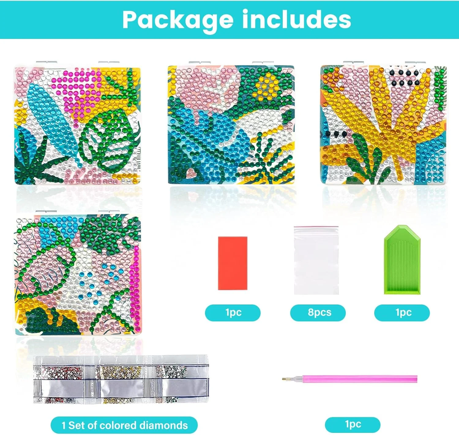 آینه آرایشی تاشو قابل حمل با نقاشی الماس طرح گل، آینه هنری الماس DIY، آینه آرایشی 4 عددی، هدیه تولد کریسمس برای زنان و دختران آینه آرایشی تاشو قابل حمل با نقاشی الماس طرح گل، آینه هنری الماس DIY، آینه آرایشی 4 عددی، هدیه تولد کریسمس برای زنان و دختران